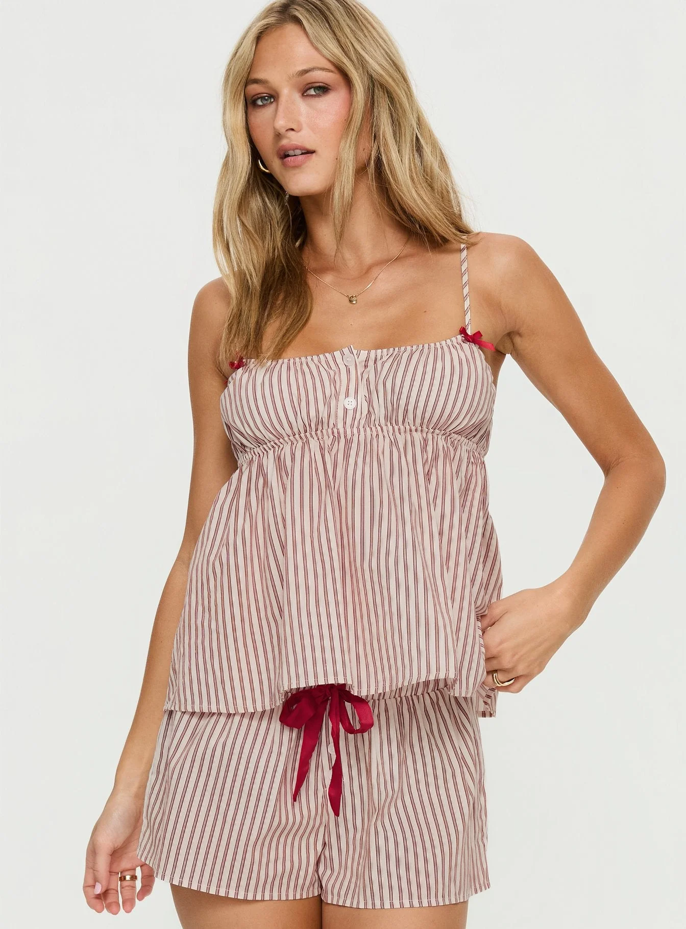 Chill Club Sleep Peplum Top Red / White Stripe - Image 2