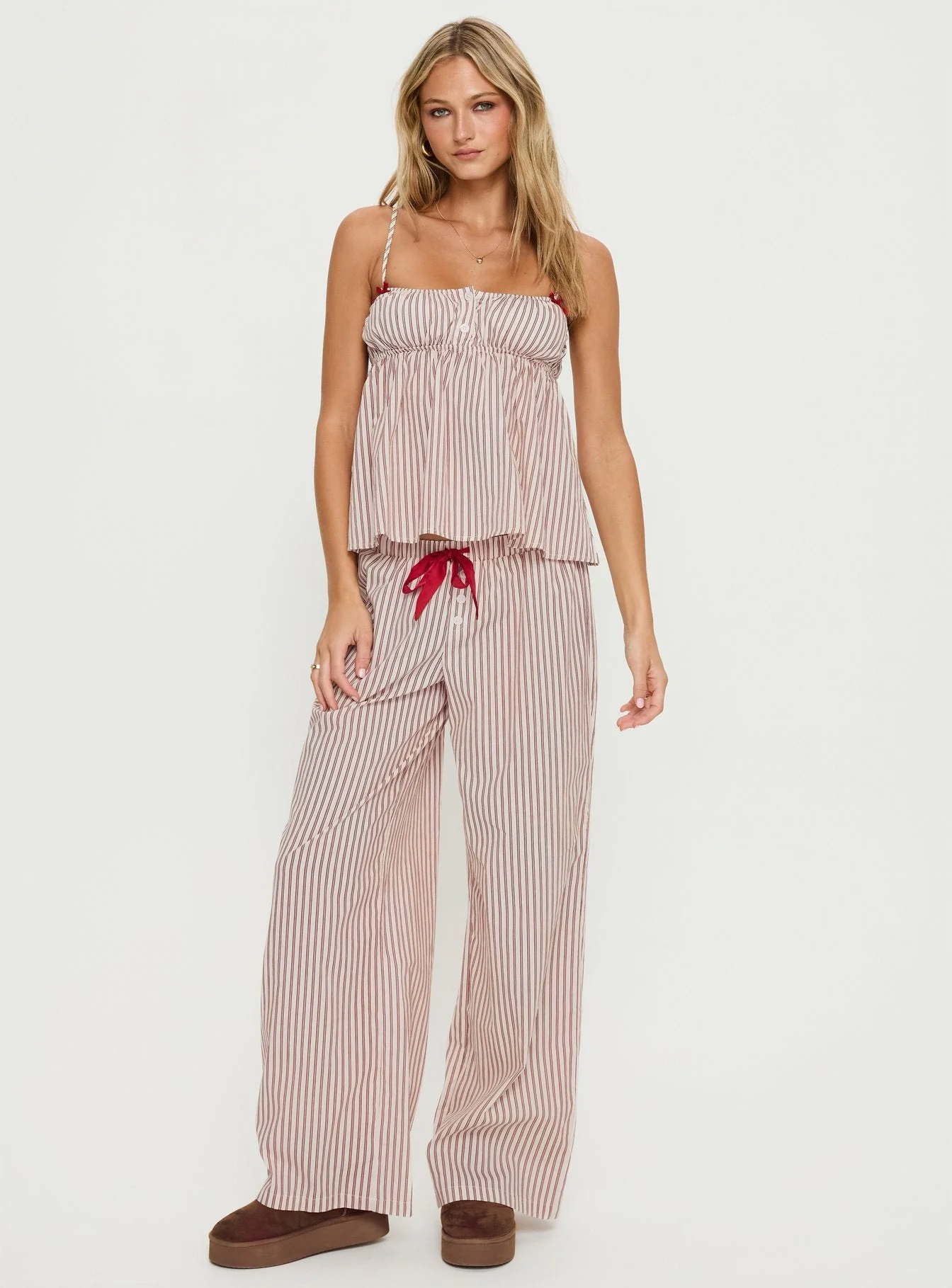 Chill Club Sleep Relaxed Pants Red / White Stripe - Image 3