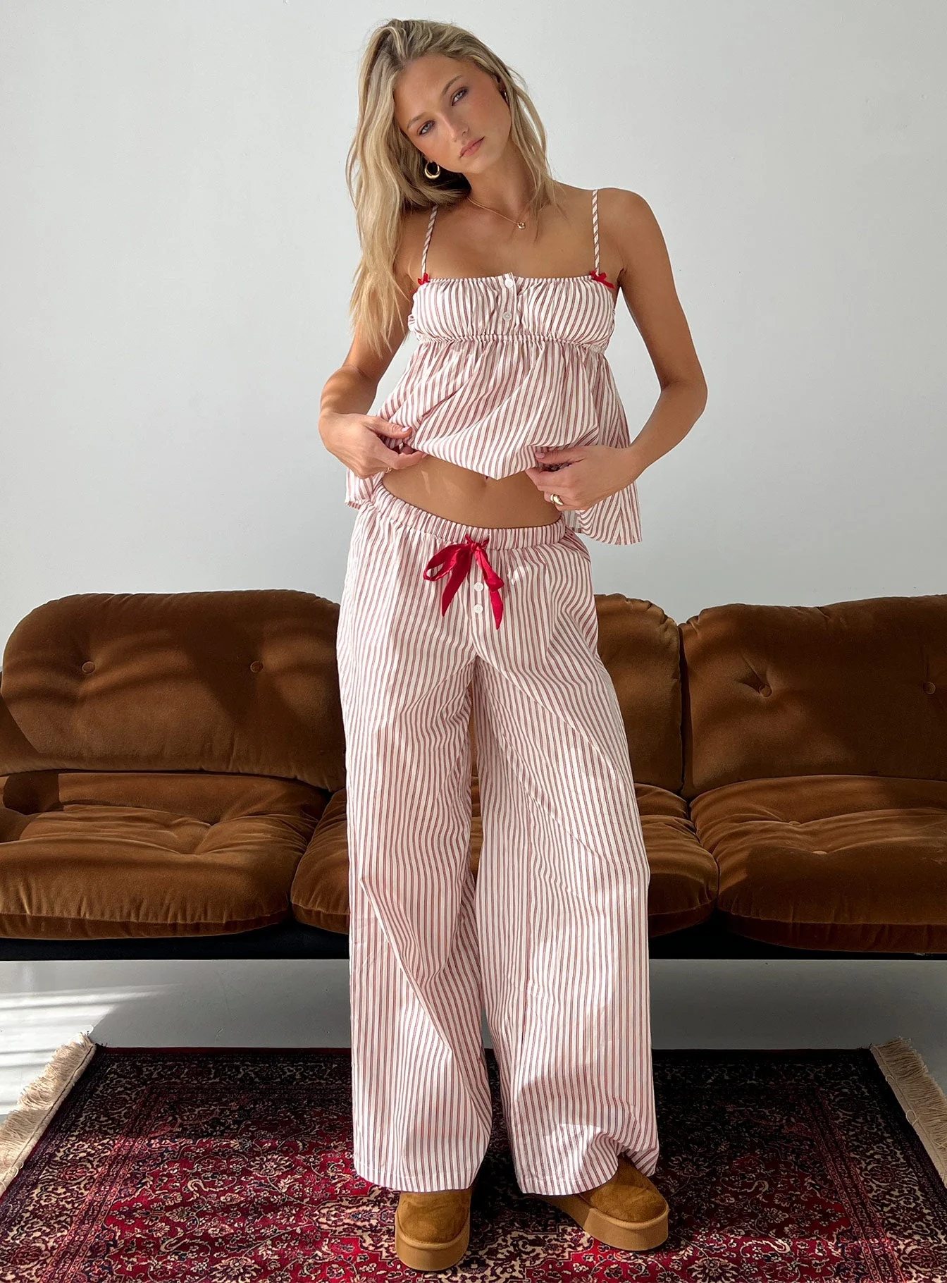 Chill Club Sleep Relaxed Pants Red / White Stripe - Image 8