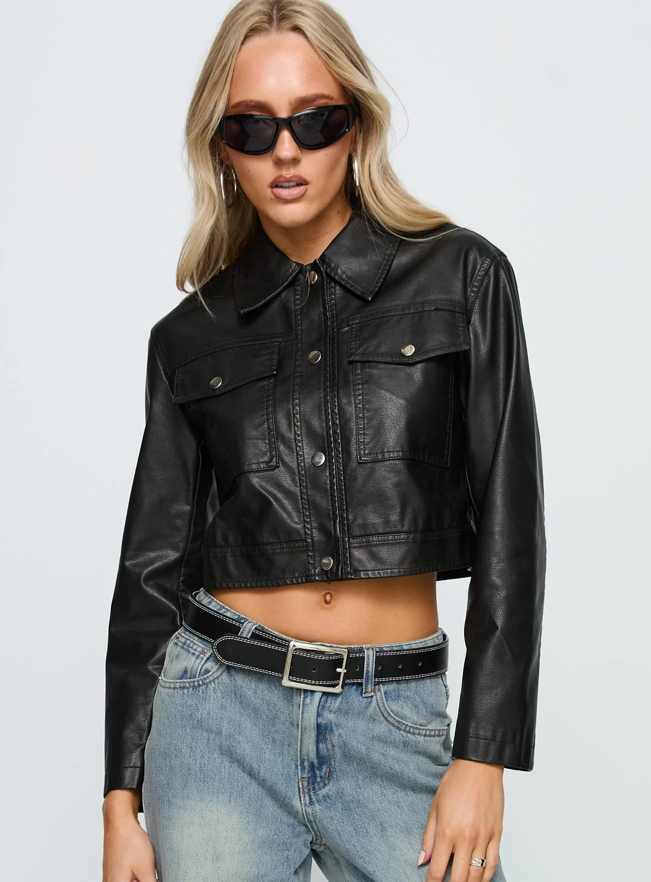 Chosen Ones Cropped Faux Leather Jacket Black - Image 2