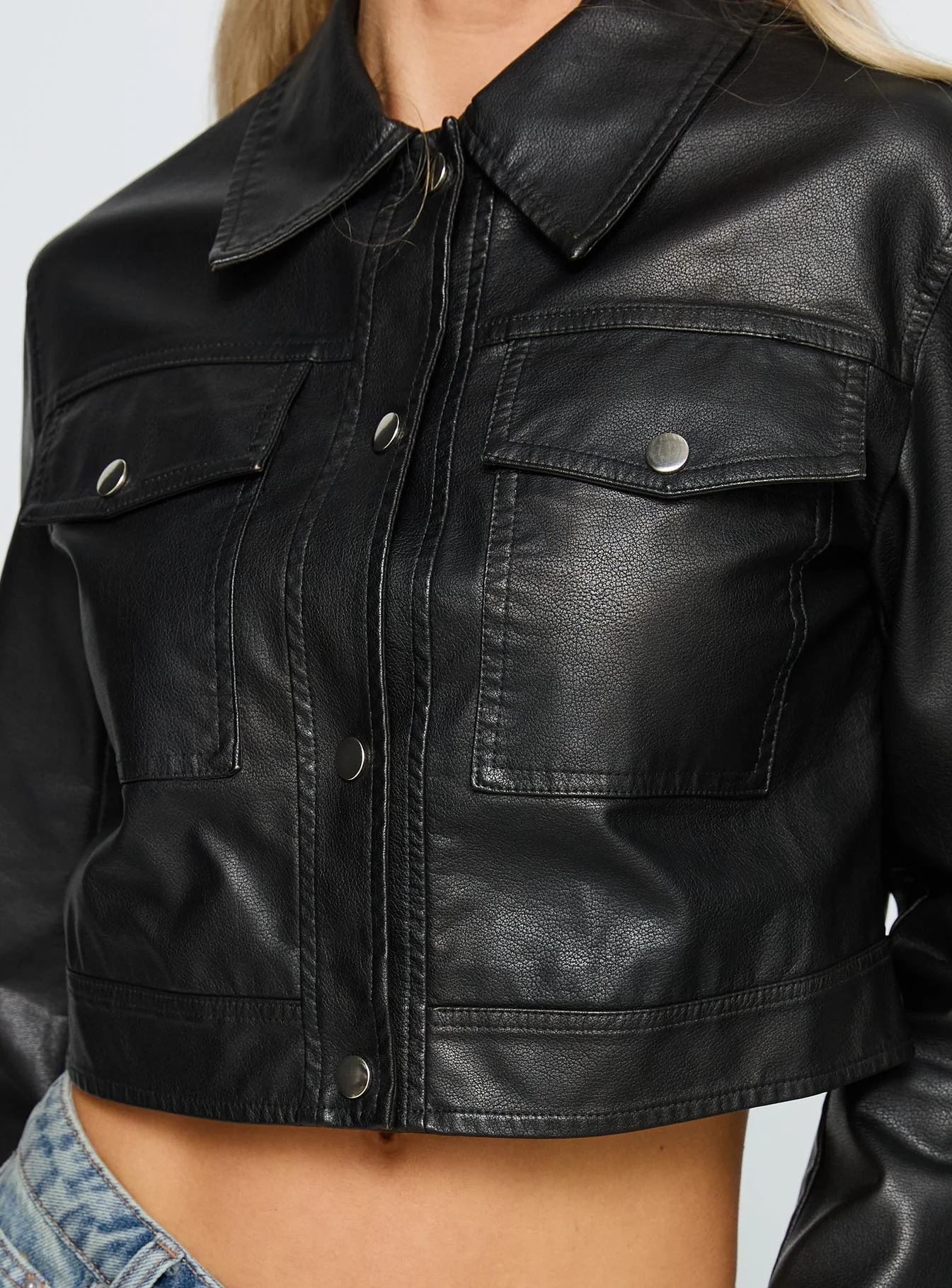 Chosen Ones Cropped Faux Leather Jacket Black - Image 6