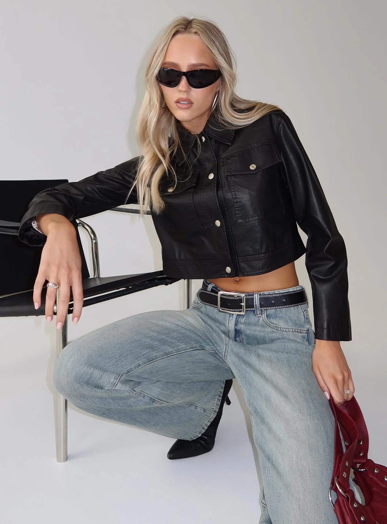Chosen Ones Cropped Faux Leather Jacket Black - Image 8