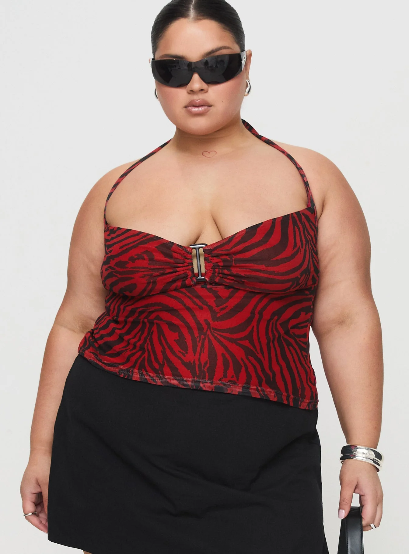 Cielo Mesh Halter Top Red Zebra Curve - Image 2