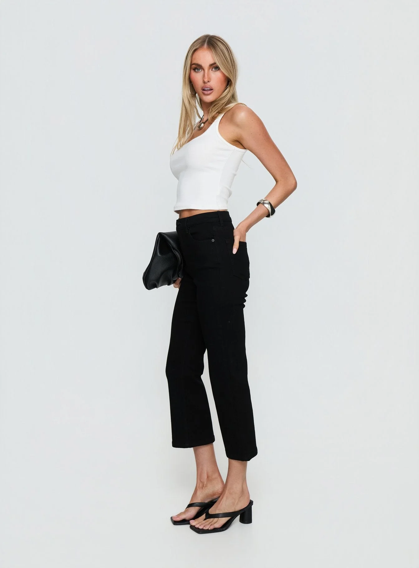 Cindee High Rise Cropped Jeans Jet Black - Image 4