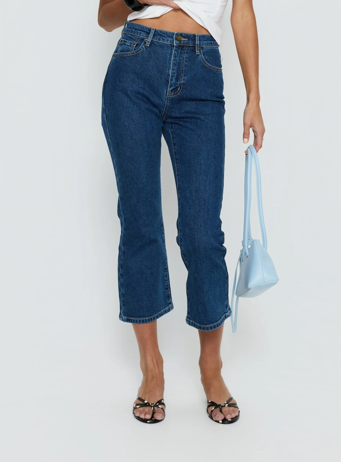 Cindee High Rise Cropped Jeans Mid Blue Wash - Image 2
