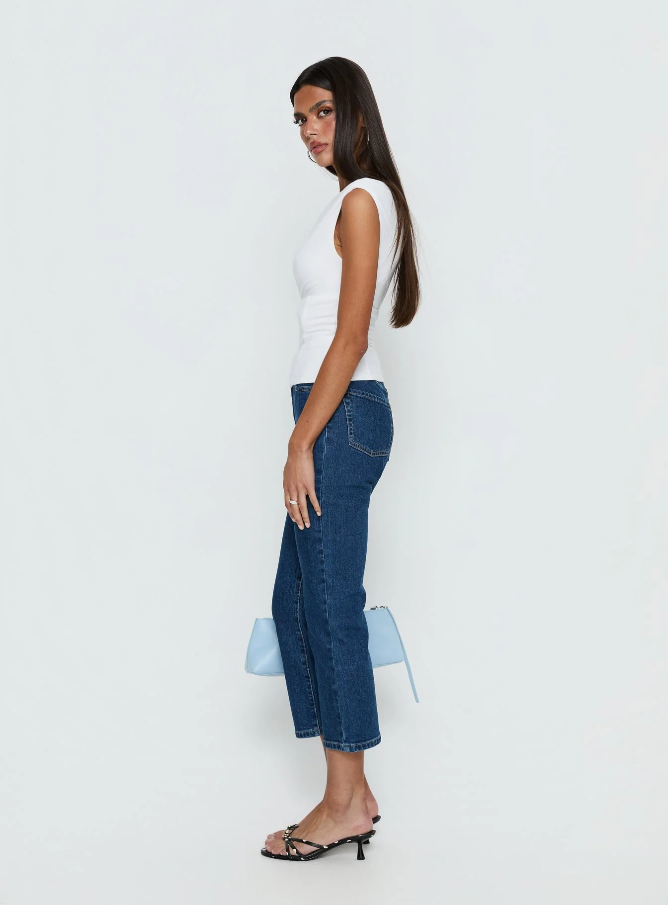 Cindee High Rise Cropped Jeans Mid Blue Wash - Image 4