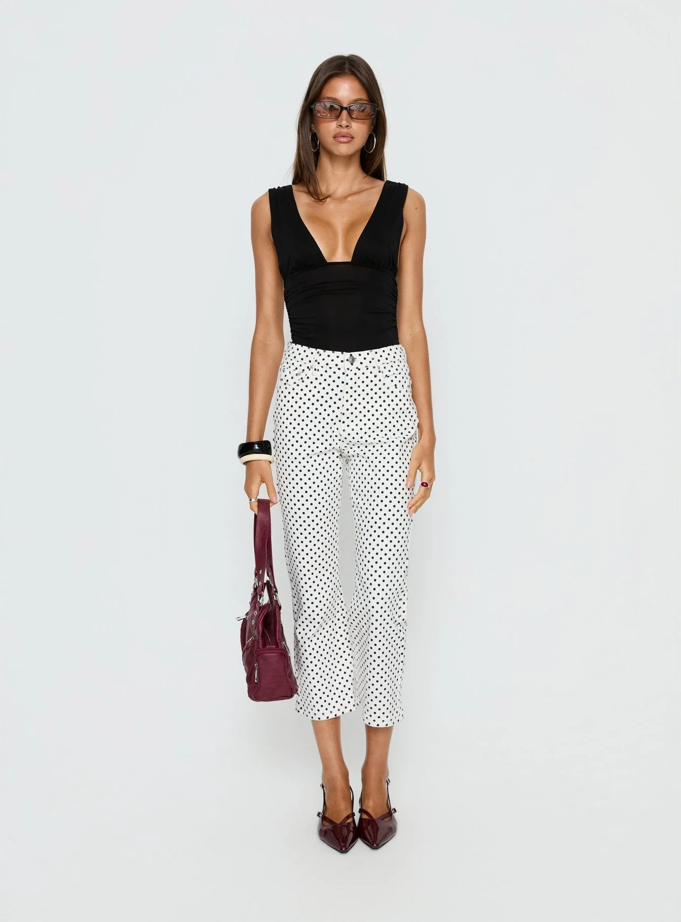 Cindee High Rise Cropped Jeans White Polka Dot - Image 7