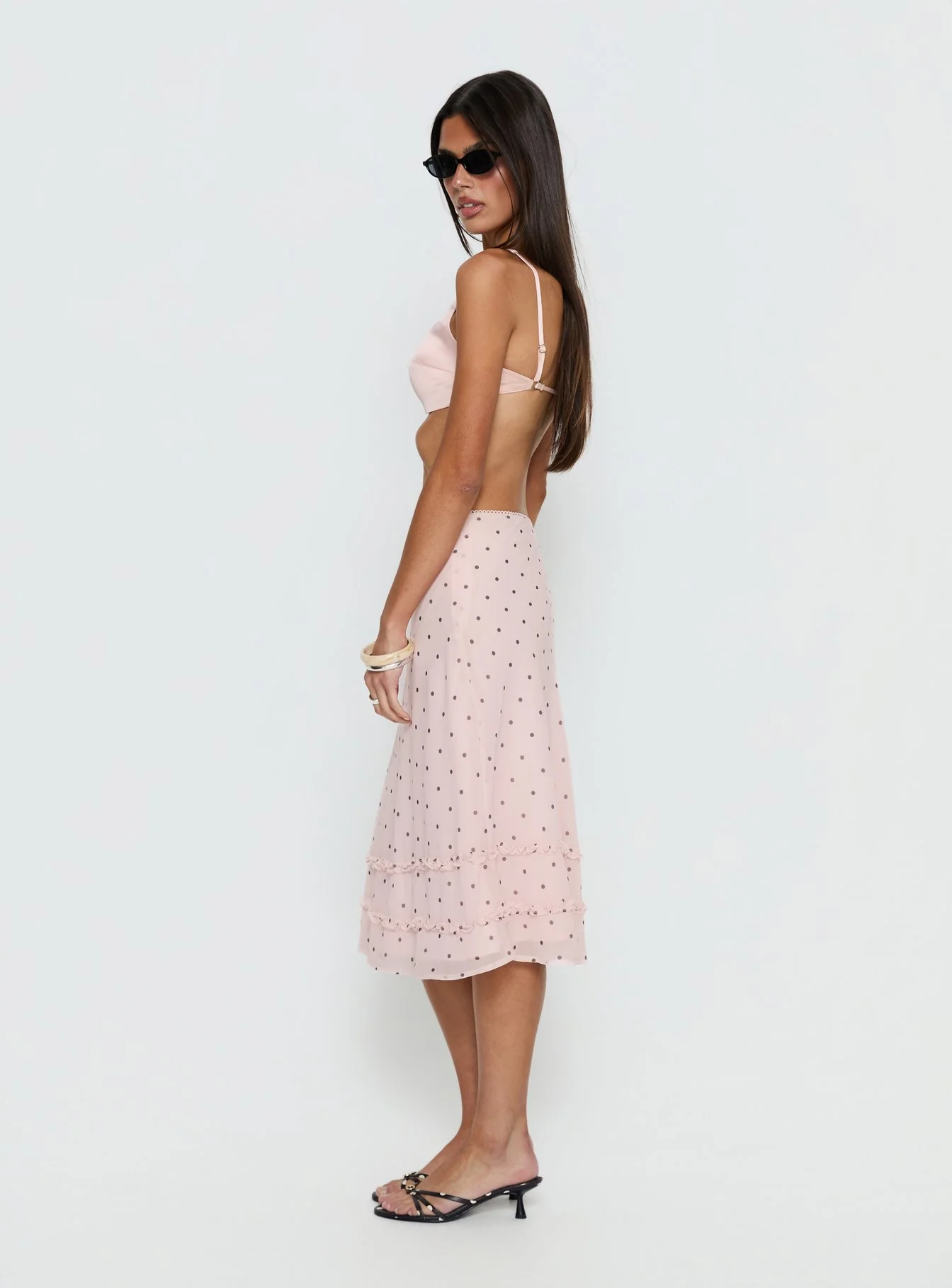 Clarabella Frill Midi Skirt Pink Polka Dot - Image 4