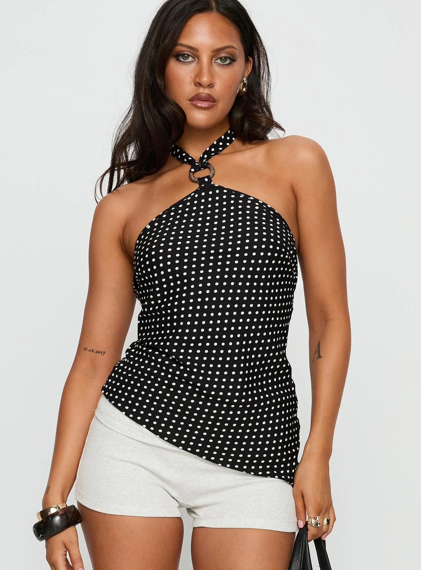 Clerissa Ring Detail Top Black Polka Dot - Image 2