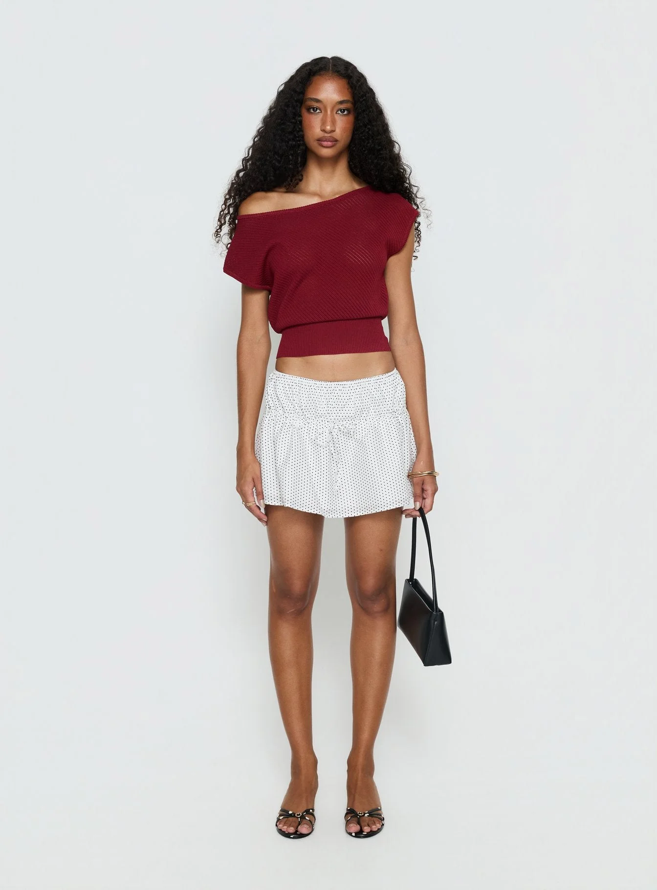 Cloud Tempo Boat Neck Cinched Knit Top Wine - Image 7