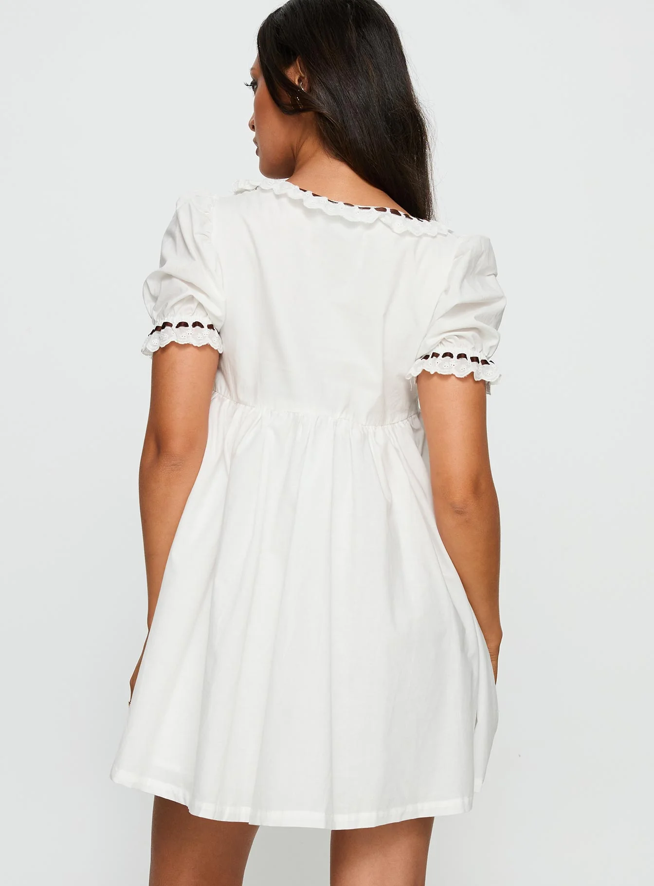Cloudy Babydoll Contrast Trim Mini Dress White - Image 5