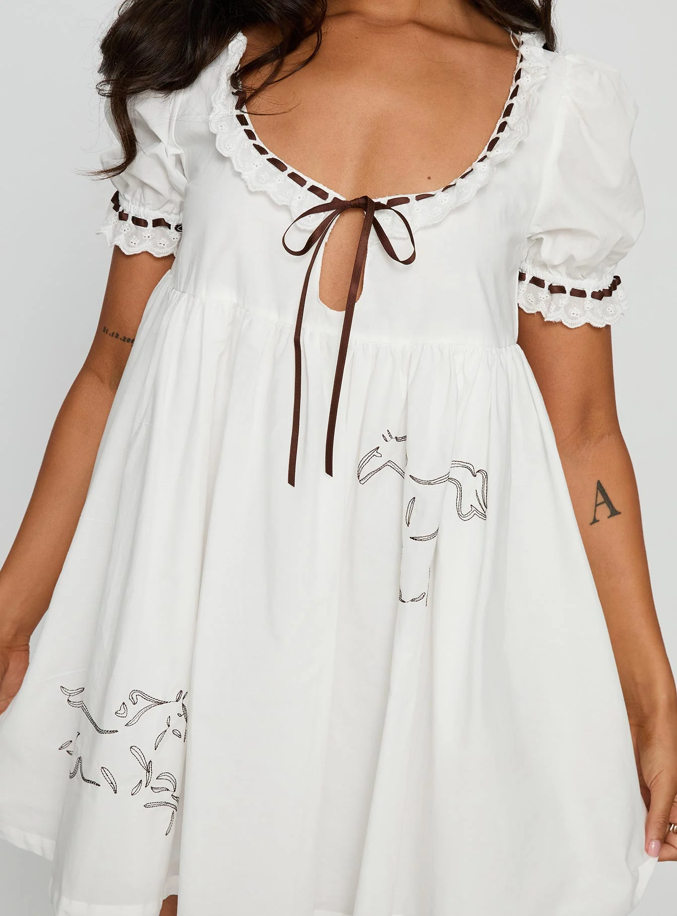 Cloudy Babydoll Contrast Trim Mini Dress White - Image 6