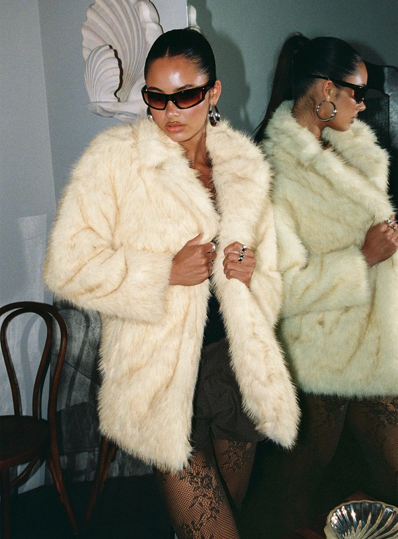 Clova Faux Fur Coat White - Image 10