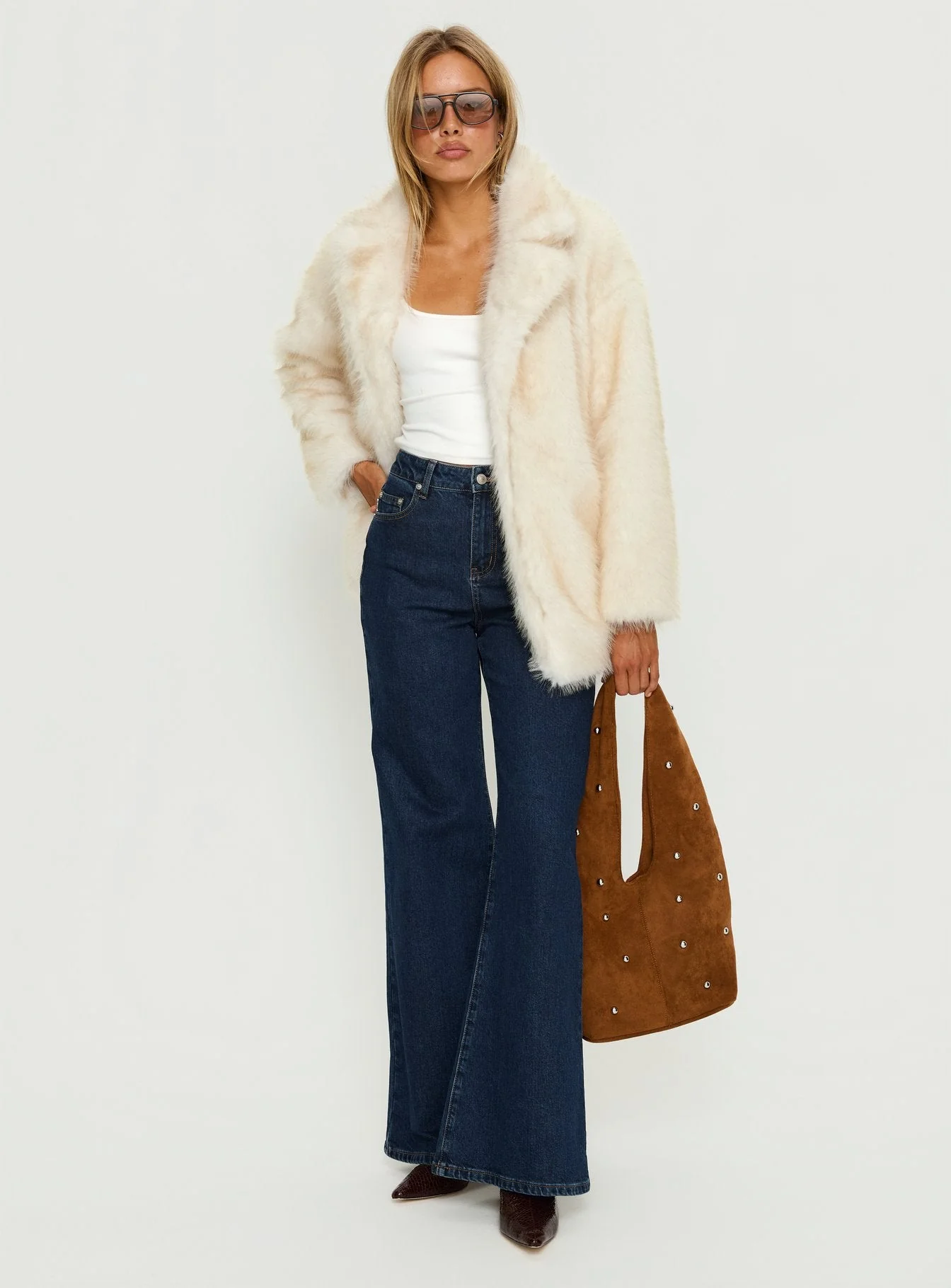 Clova Faux Fur Coat White - Image 3