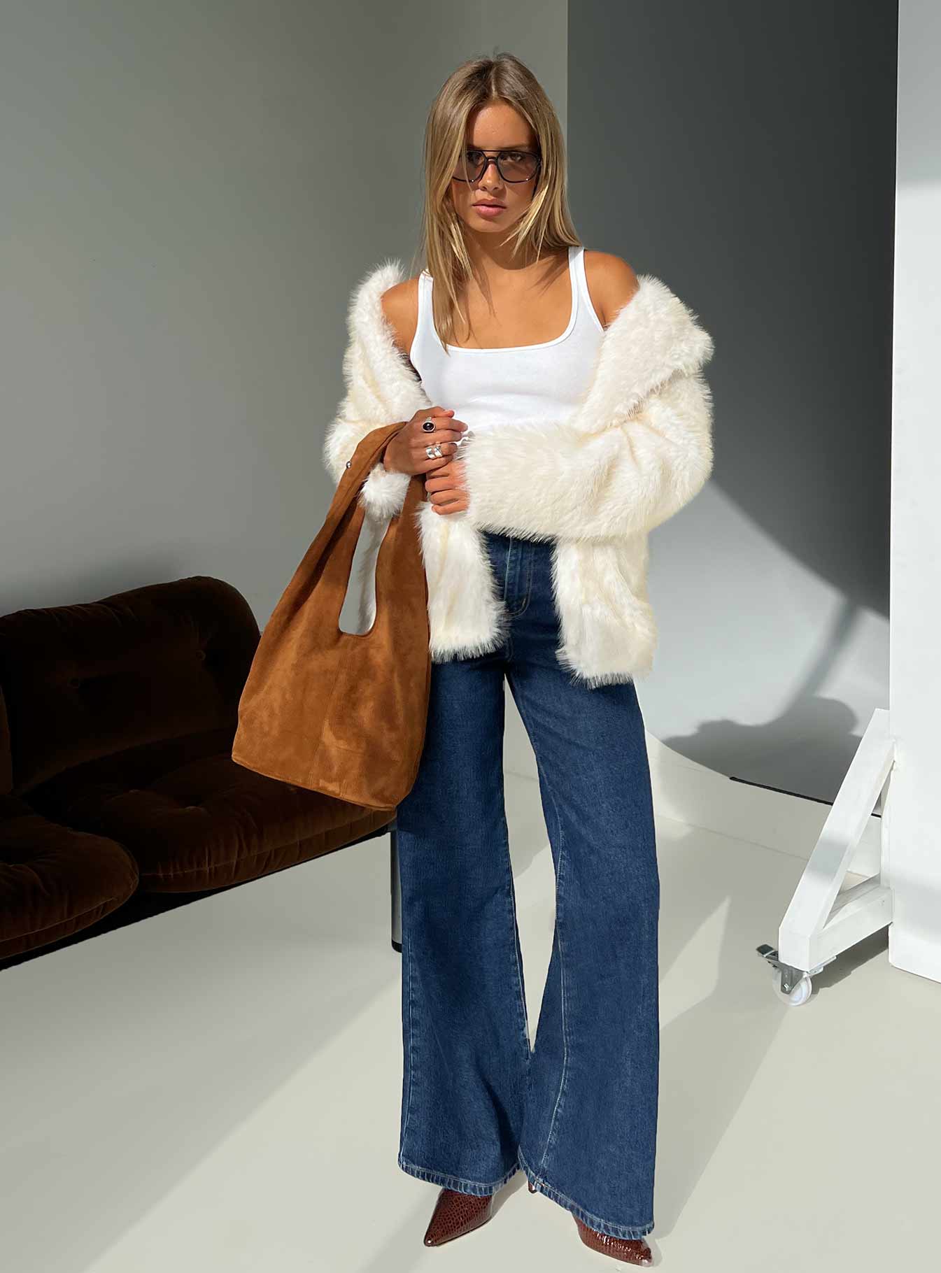 Clova Faux Fur Coat White - Image 8