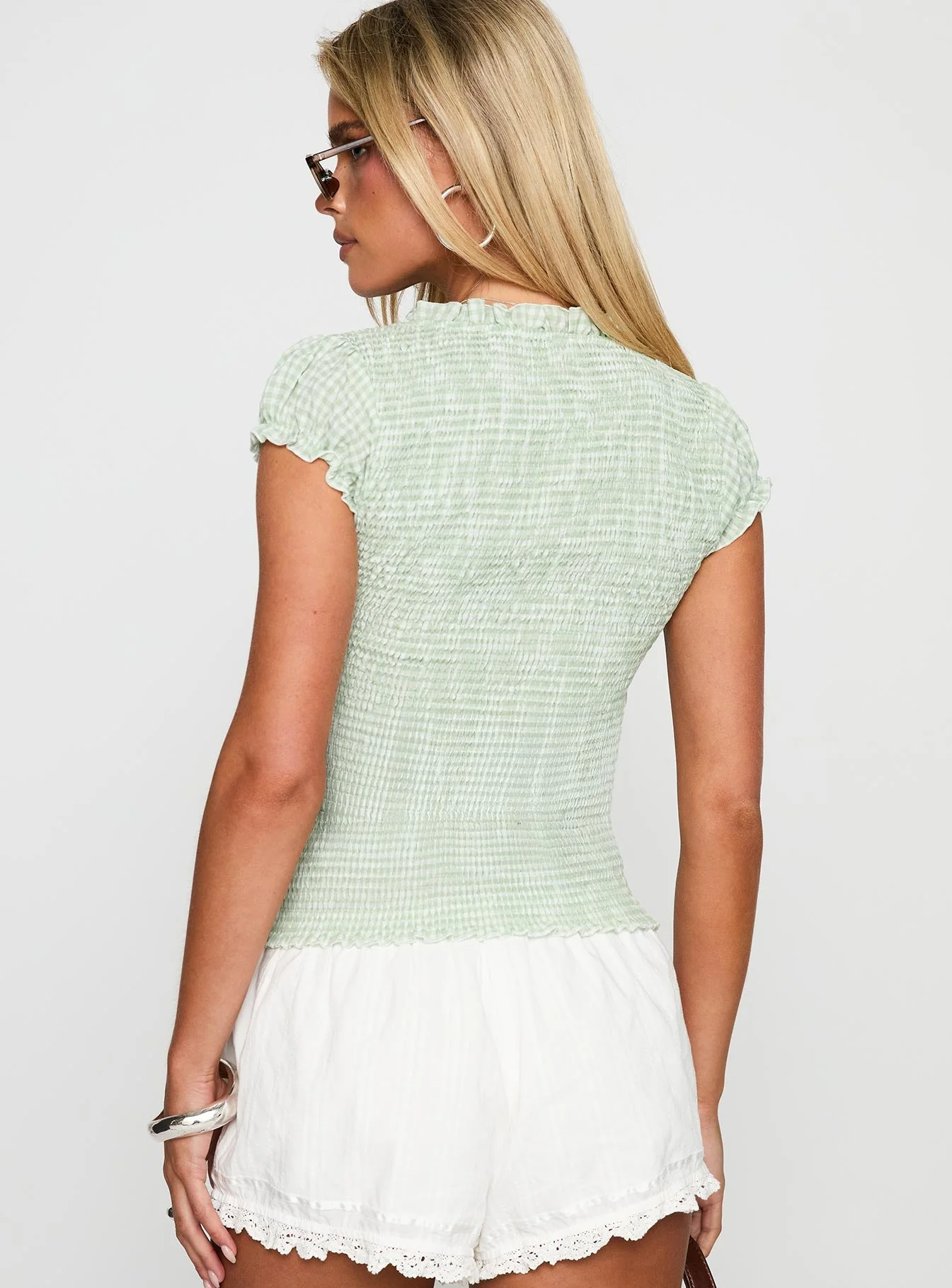 Coast To Coast Shirred Top Sage Check - Image 5