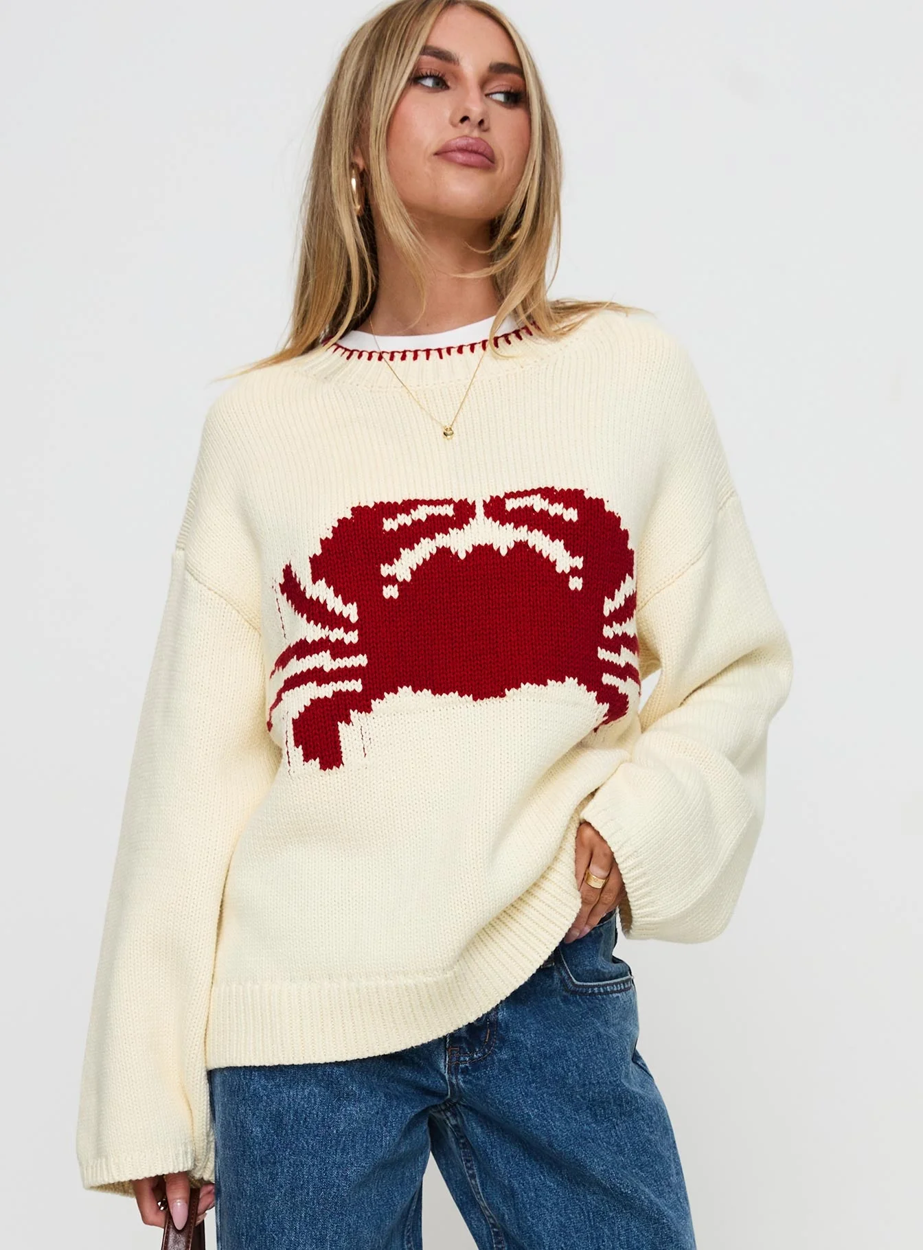 Coastlines Knit Sweater Cream / Red - Image 2