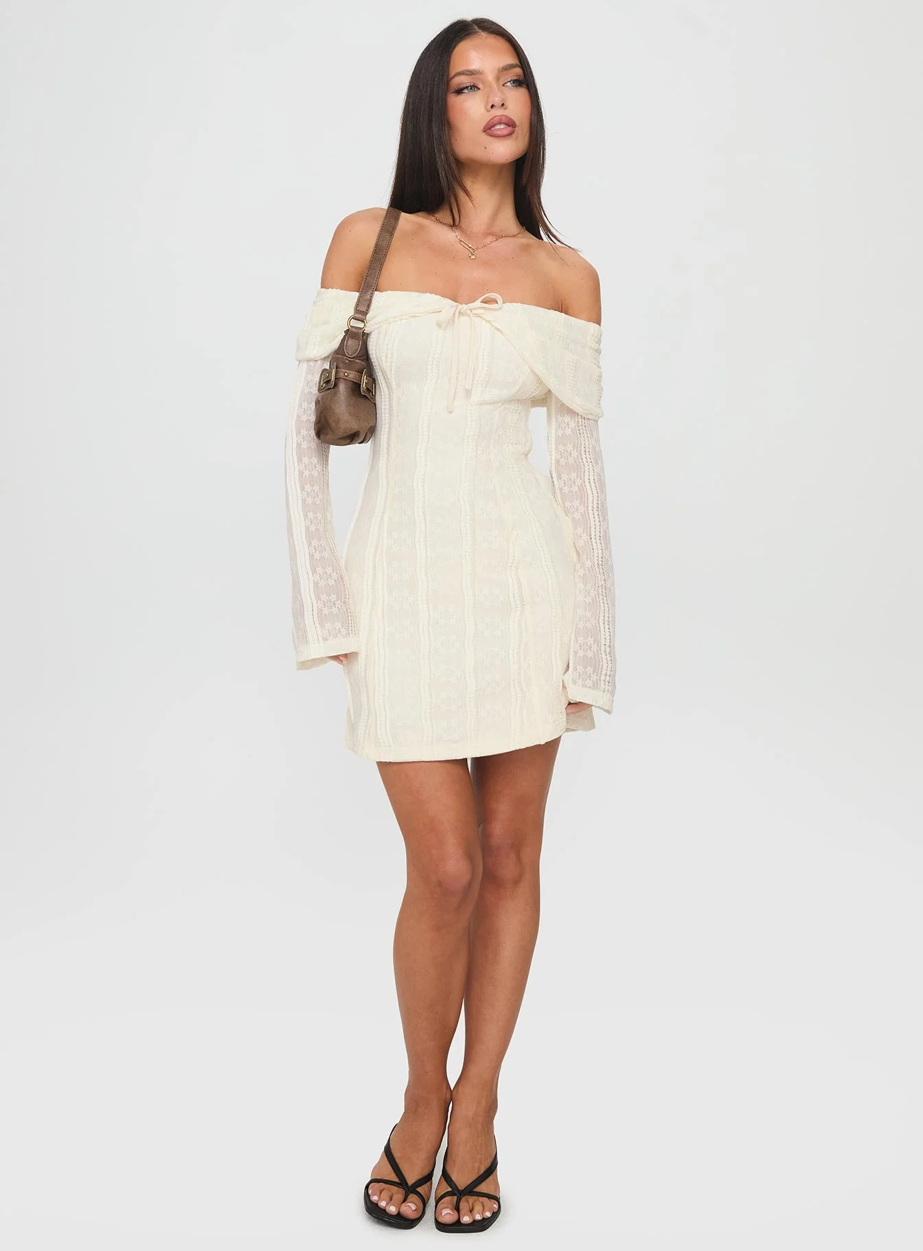 Colettie Long Sleeve Mini Dress Cream - Image 3