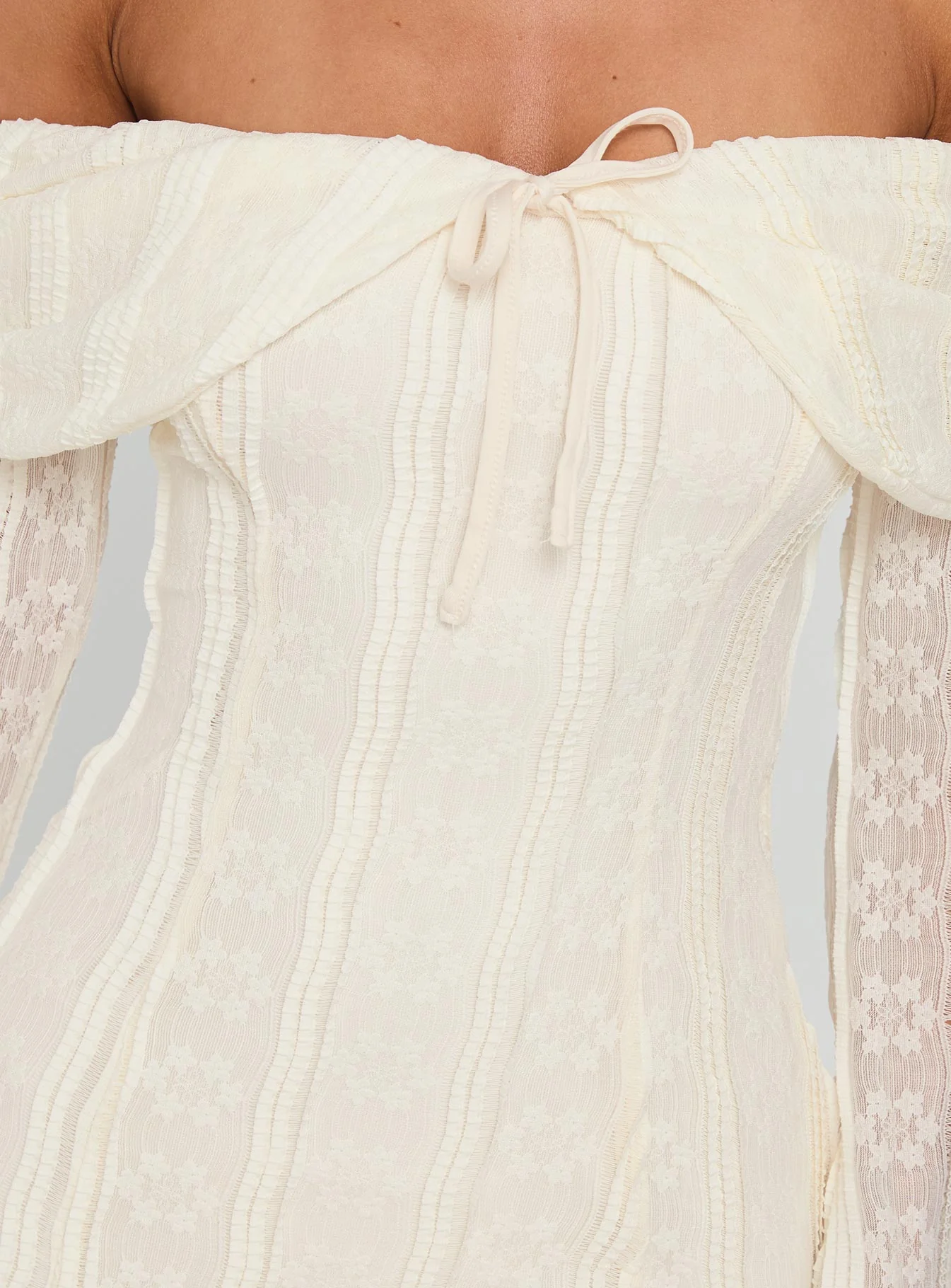 Colettie Long Sleeve Mini Dress Cream - Image 6
