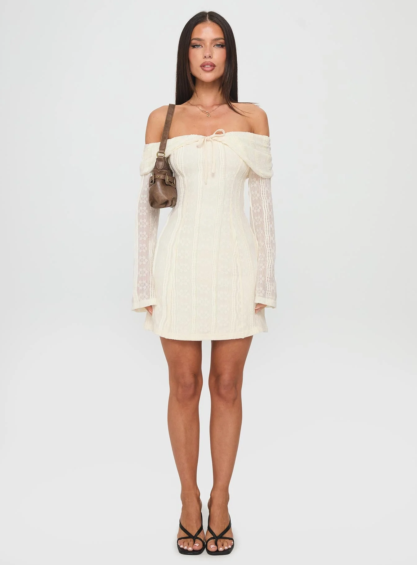Colettie Long Sleeve Mini Dress Cream - Image 7