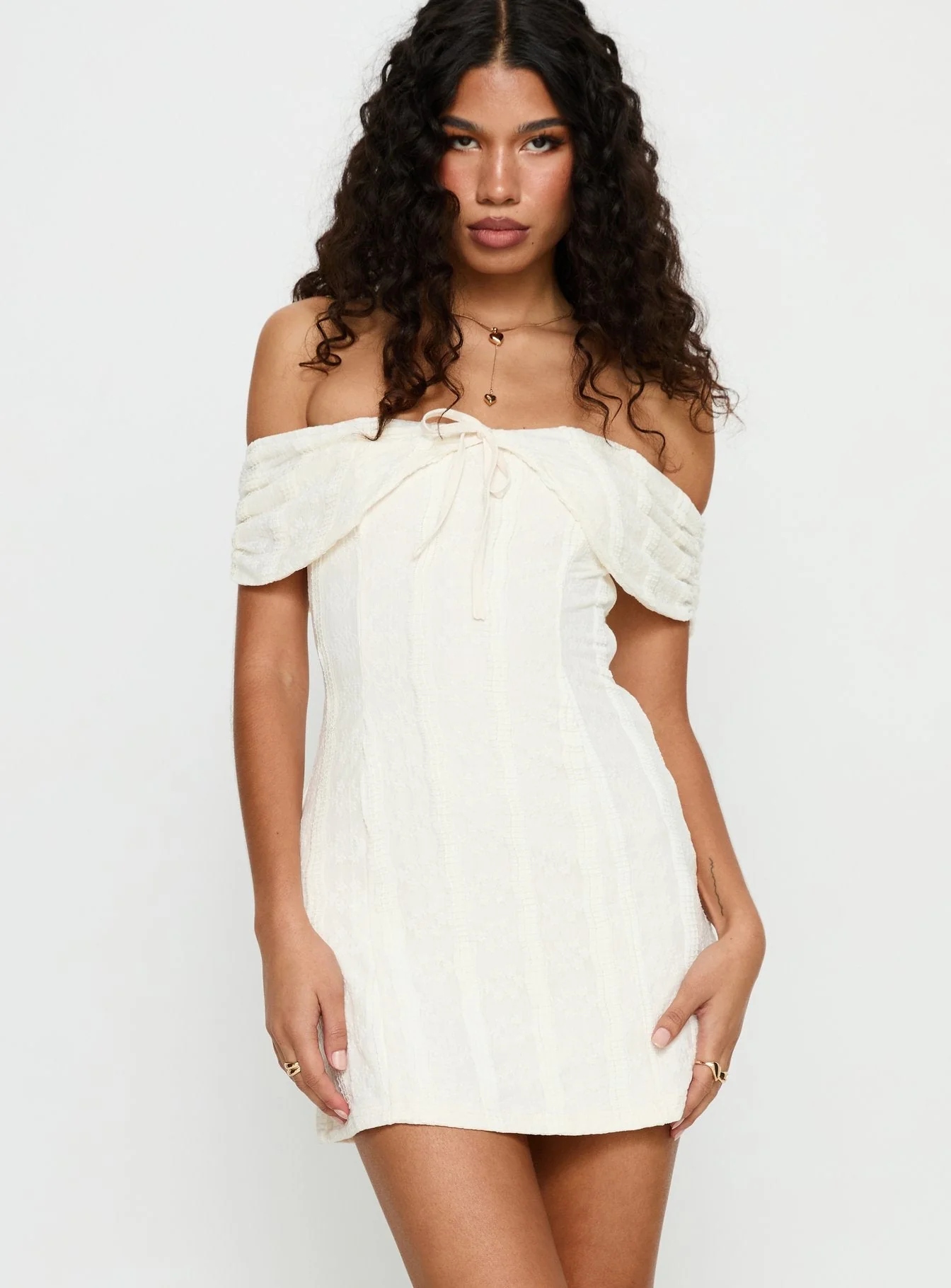 Colettie Off Shoulder Mini Dress Cream - Image 2
