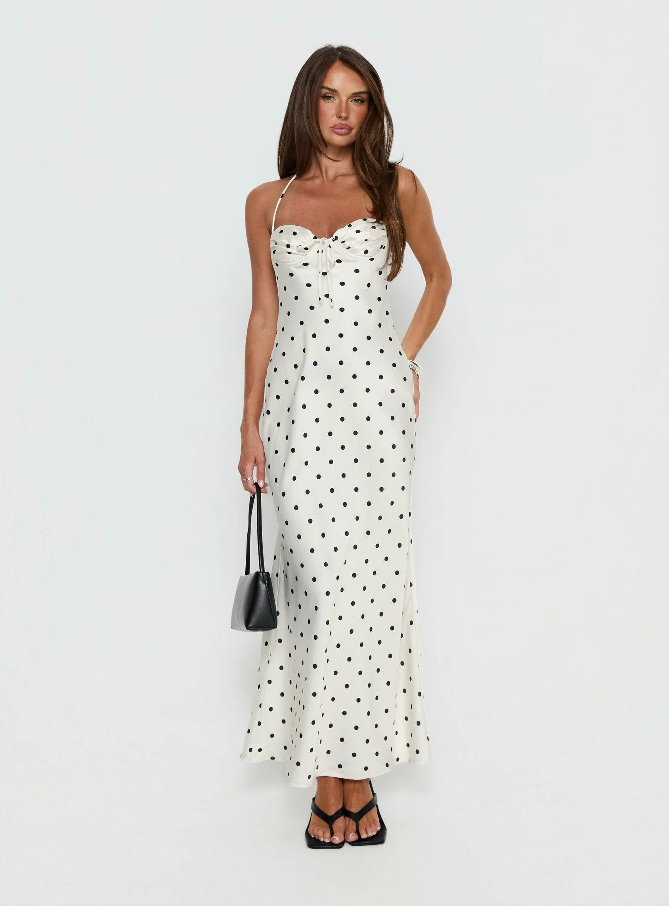 Costella Halter Satin Maxi Dress Cream Polka Dot - Image 2