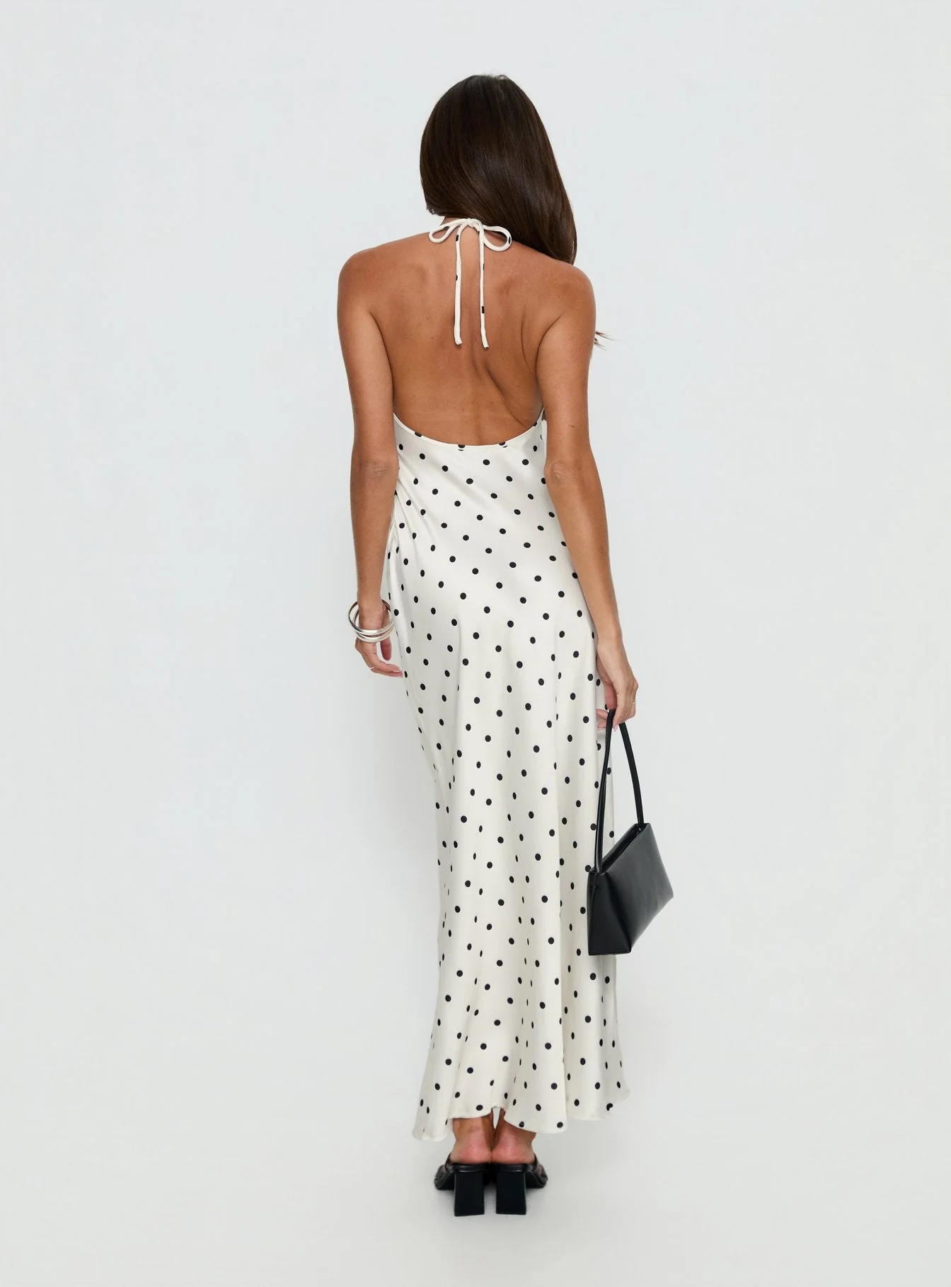 Costella Halter Satin Maxi Dress Cream Polka Dot - Image 5