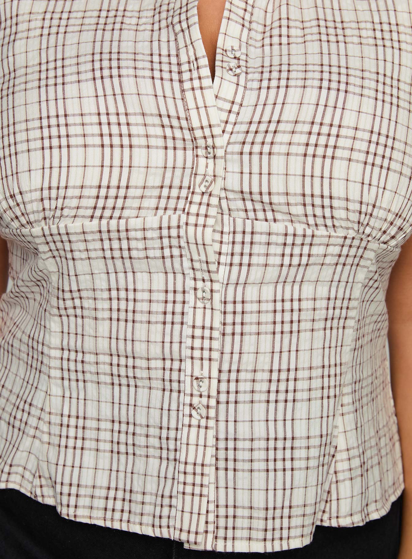 Cottesloe Blouse Top Brown Check Curve - Image 6