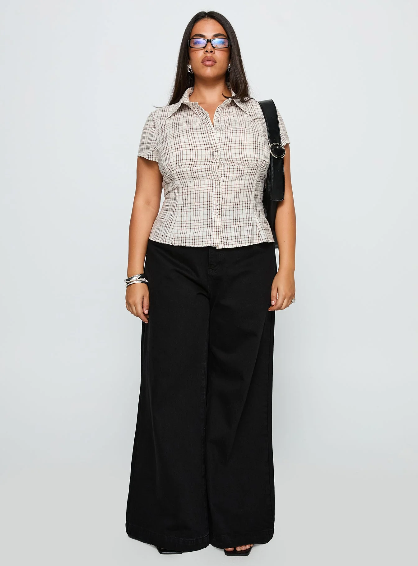 Cottesloe Blouse Top Brown Check Curve - Image 7