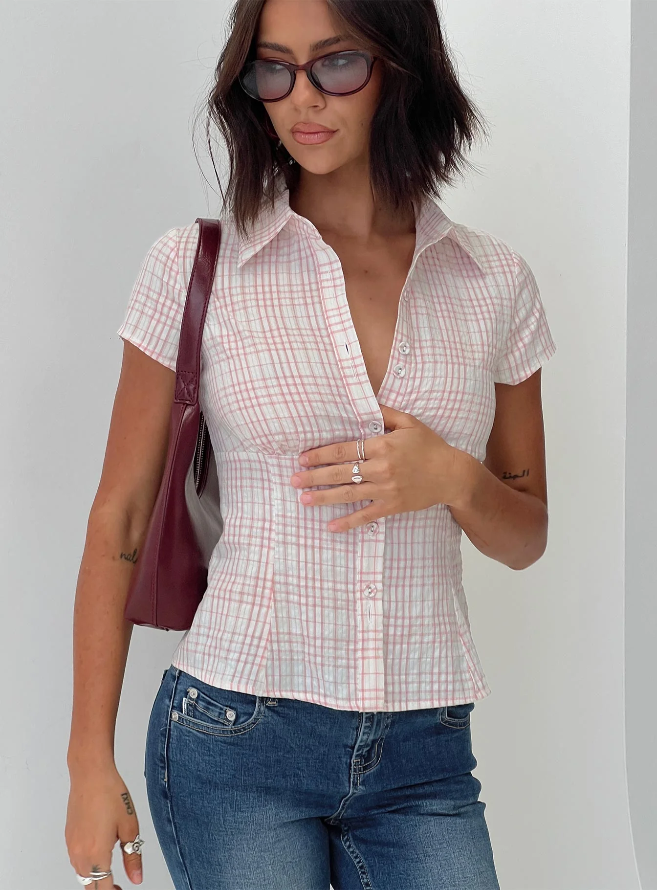 Cottesloe Blouse Top Pink Check - Image 11