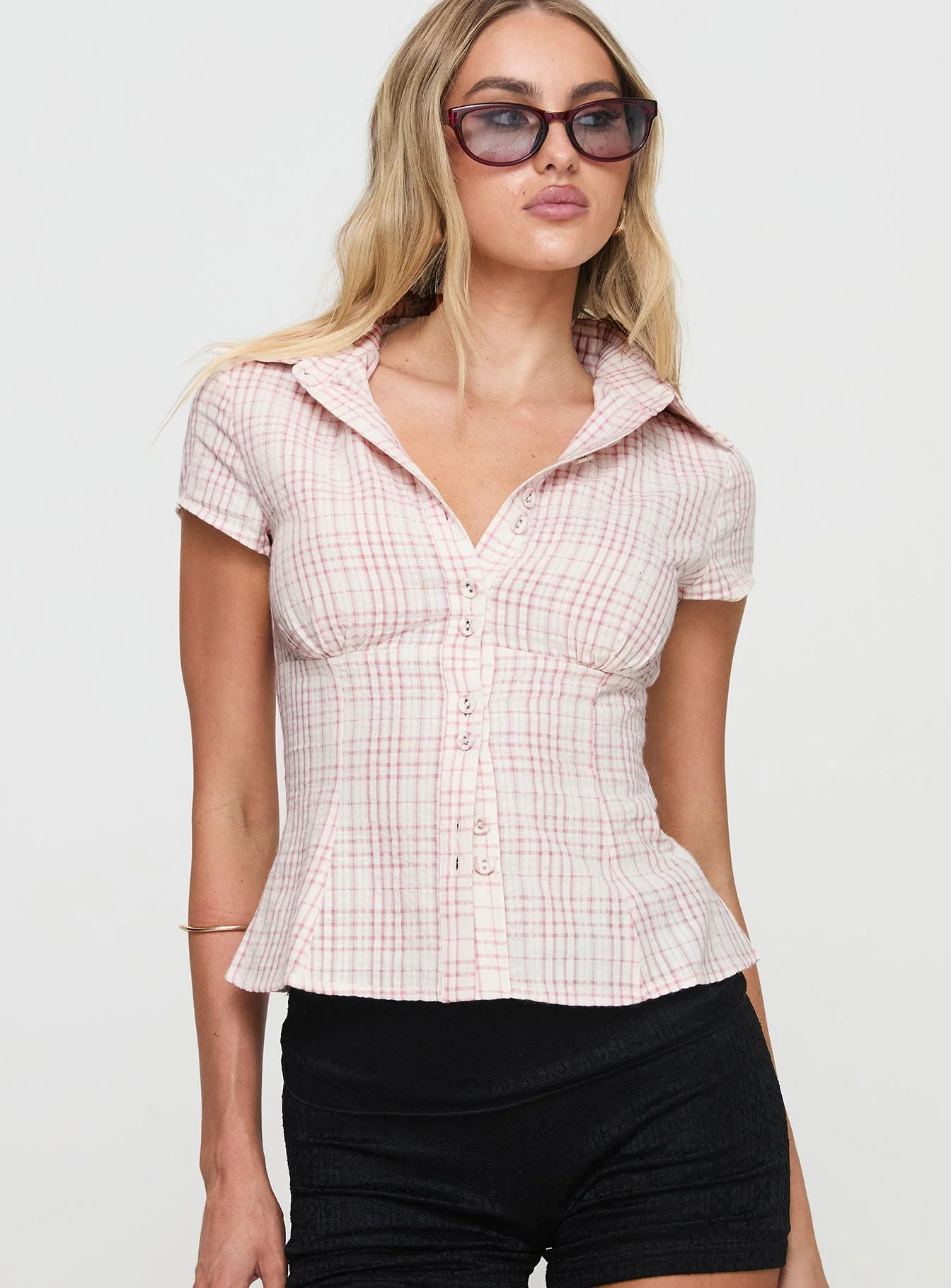Cottesloe Blouse Top Pink Check - Image 2