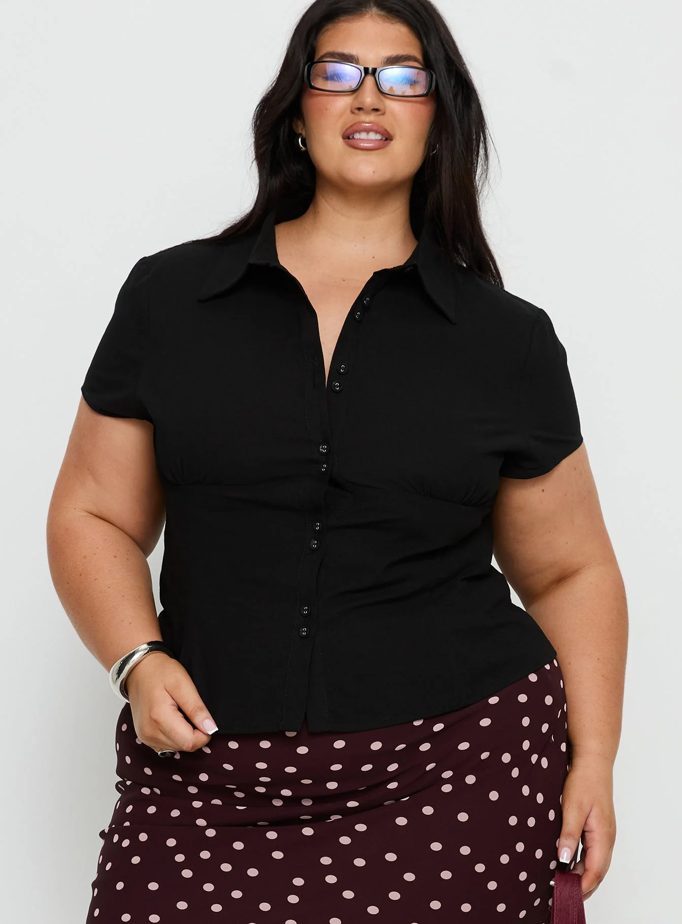 Cottesloe Blouse Top Textured Black Curve - Image 2
