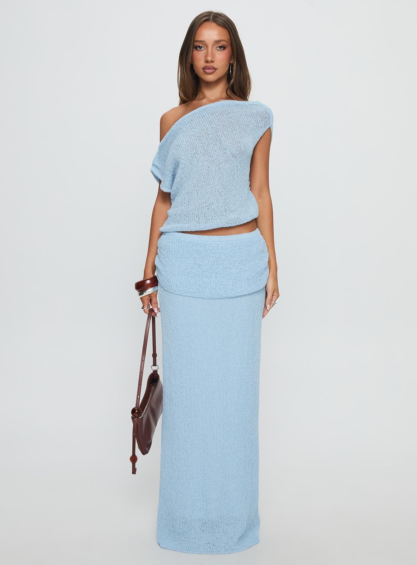 Courter Boucle Off Shoulder Top Blue - Image 6
