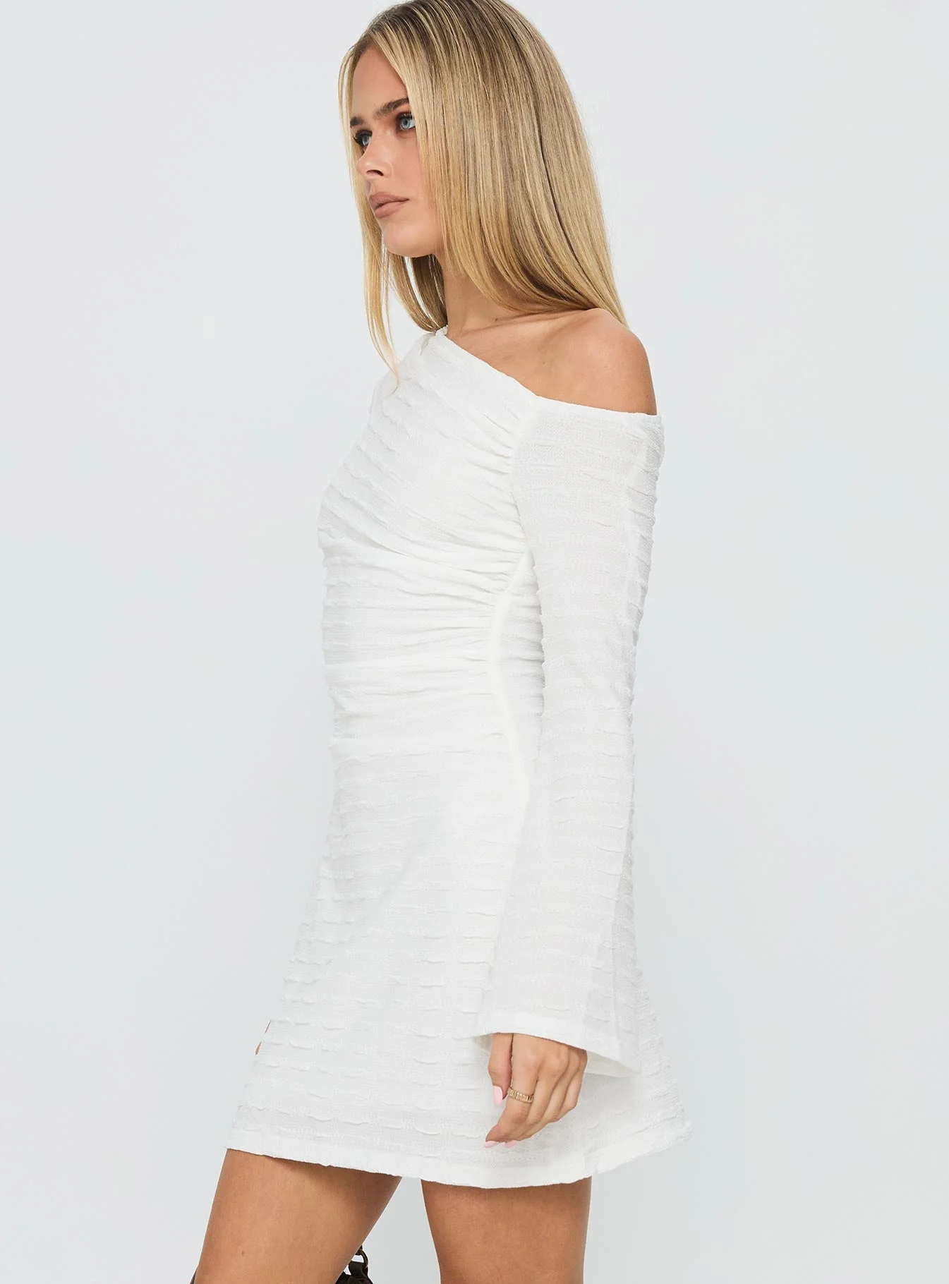 Crescent Long Sleeve Mini Dress White - Image 4