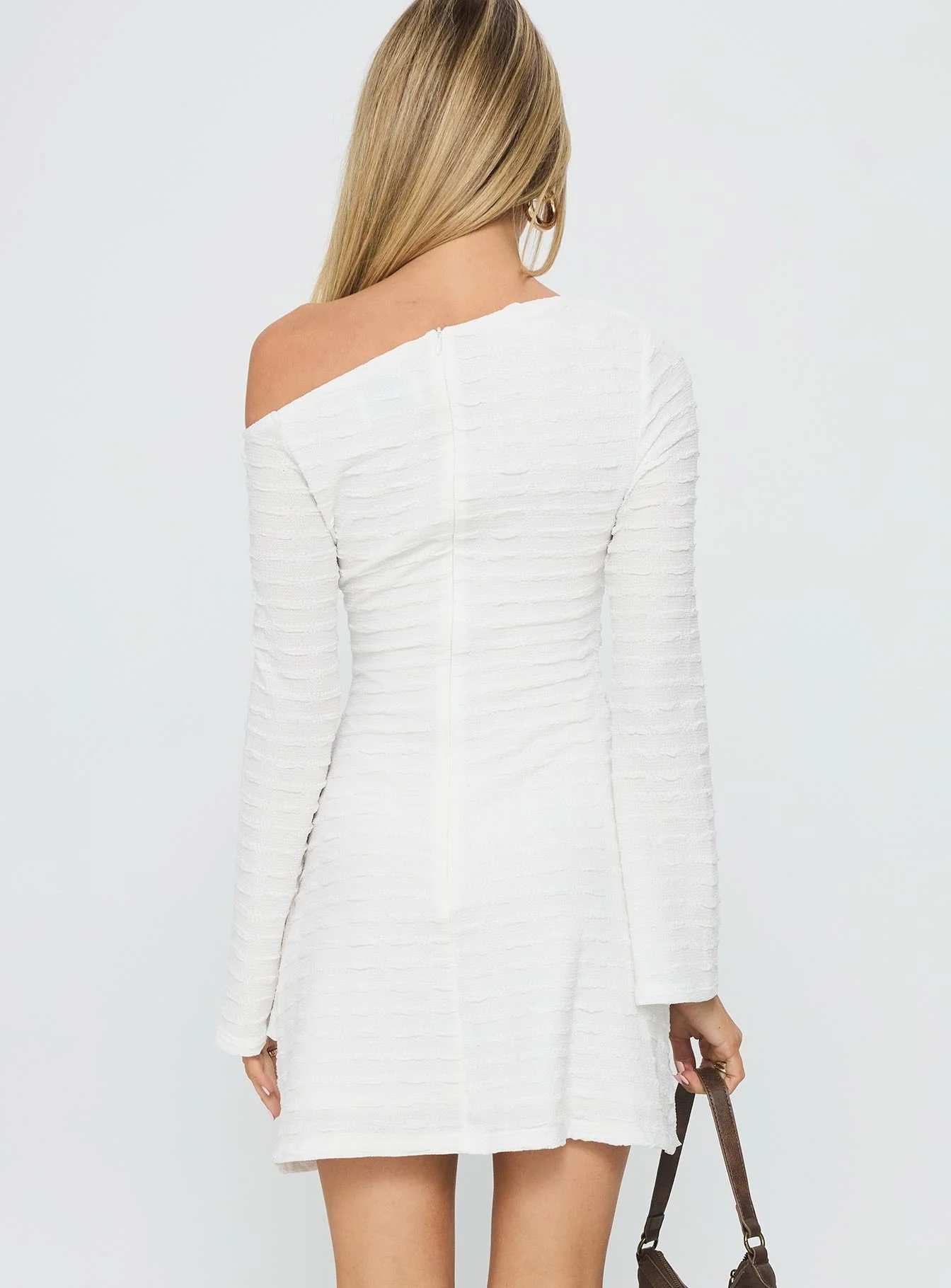 Crescent Long Sleeve Mini Dress White - Image 5