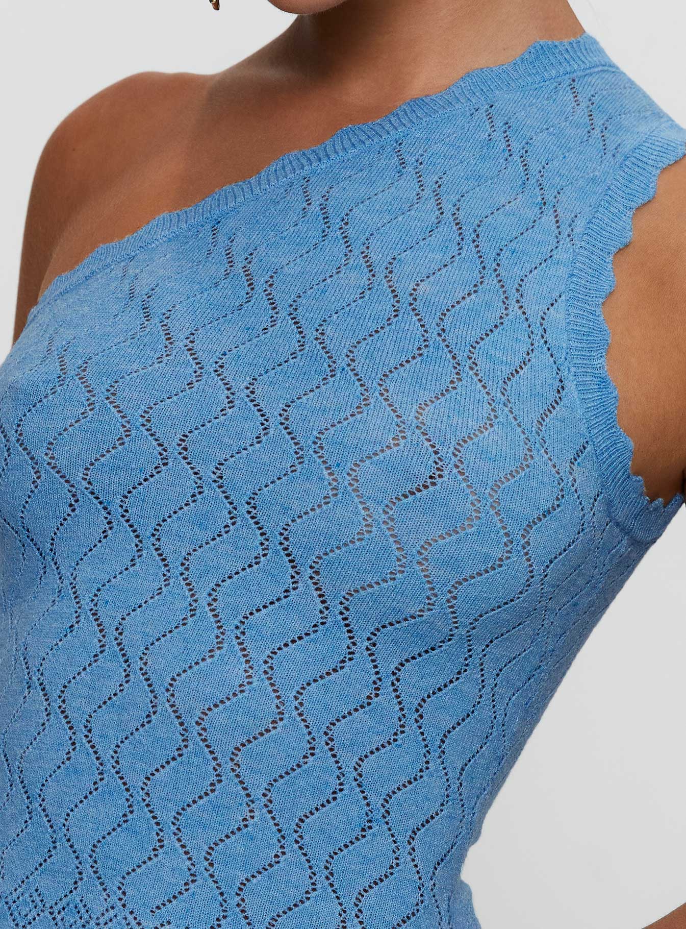 Crosbie One Shoulder Knit Top Blue - Image 5