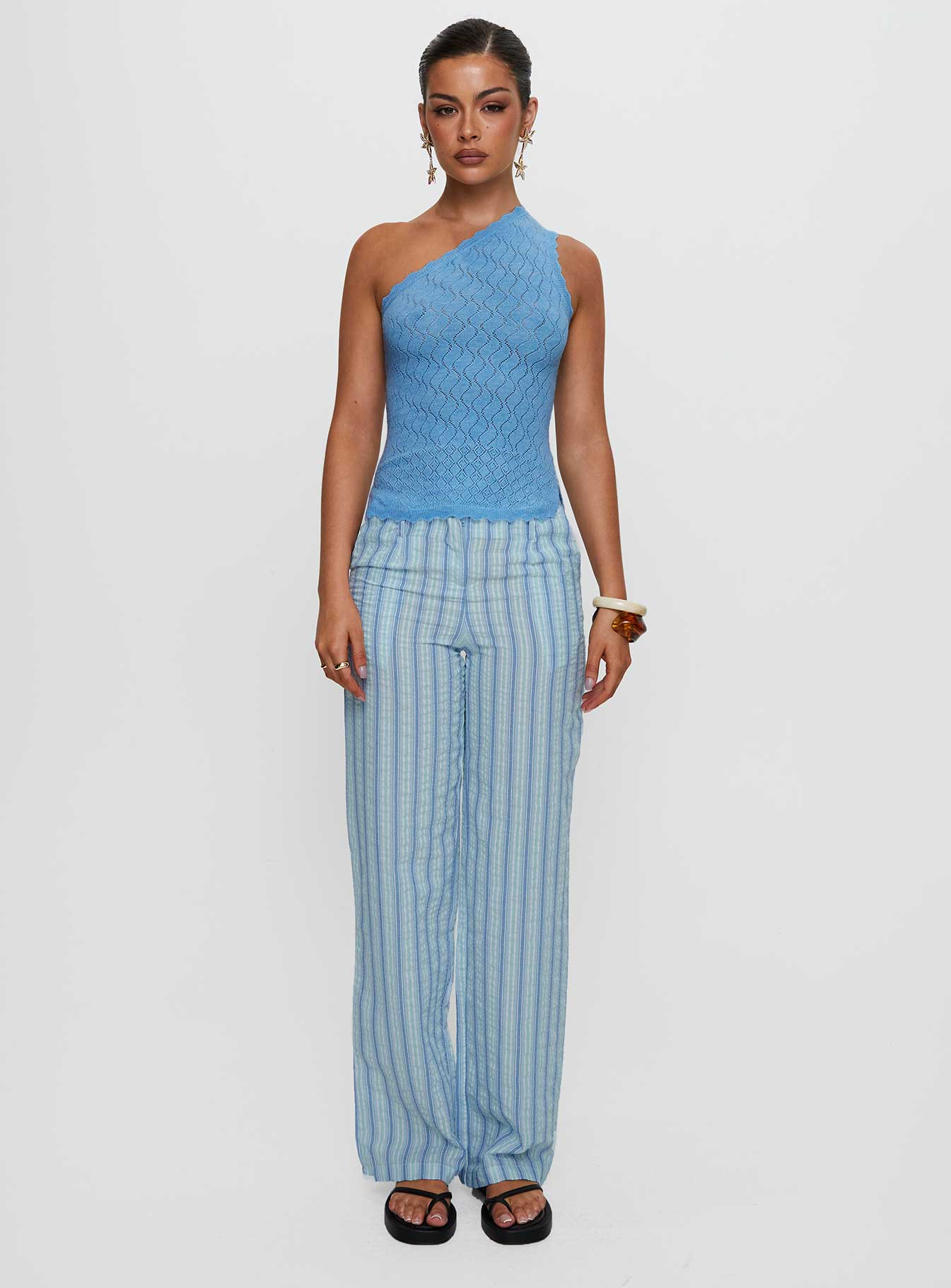 Crosbie One Shoulder Knit Top Blue - Image 6