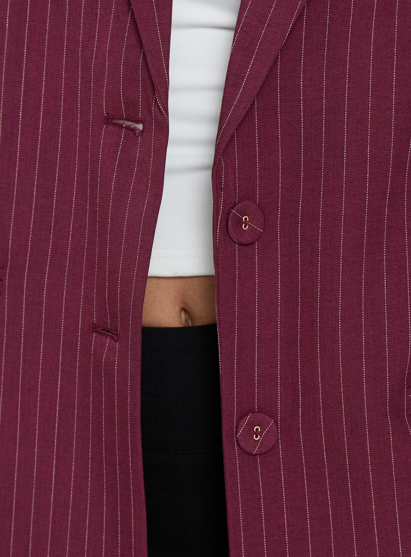 Crowd Pleaser Pinstripe Oversized Blazer Burgundy Pinstripe - Image 6