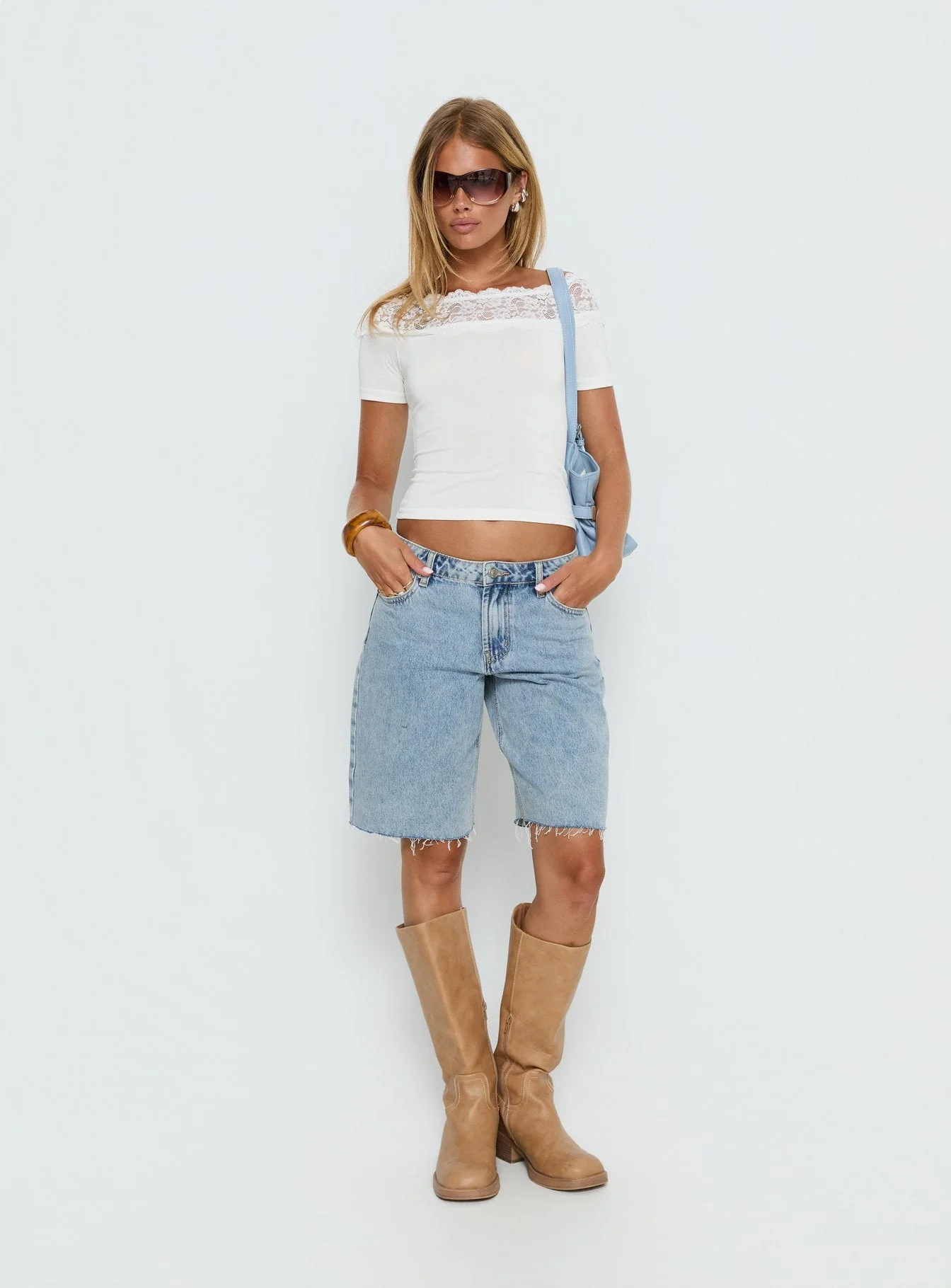 Cult Classic Longline Denim Shorts Light Blue Wash - Image 3