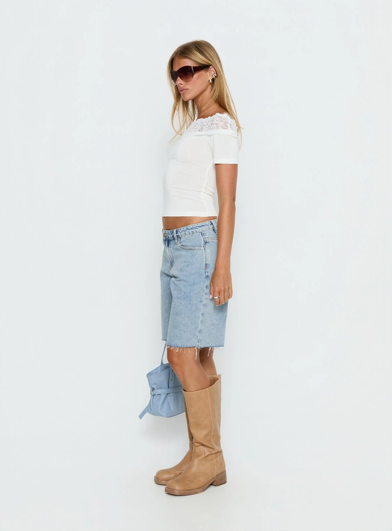 Cult Classic Longline Denim Shorts Light Blue Wash - Image 4