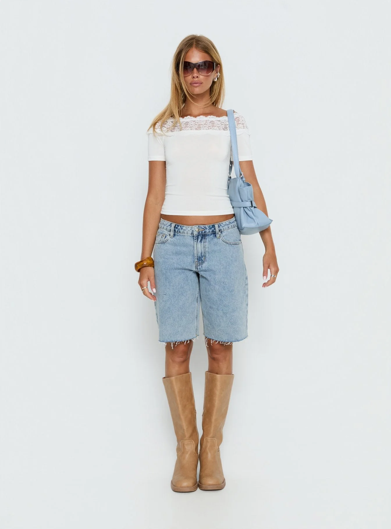 Cult Classic Longline Denim Shorts Light Blue Wash - Image 8