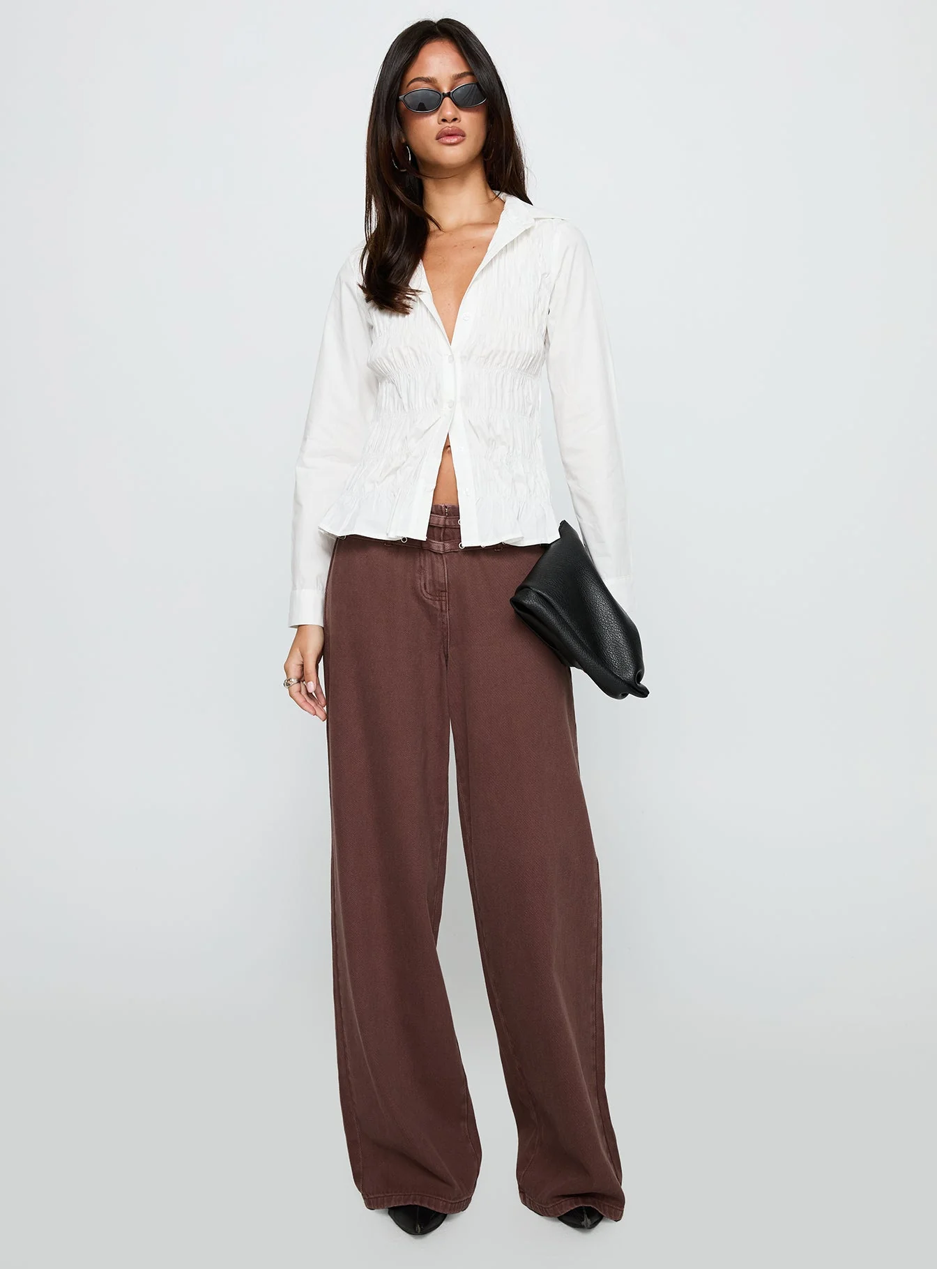 Cultivate Shirred Long Sleeve Top White - Image 3