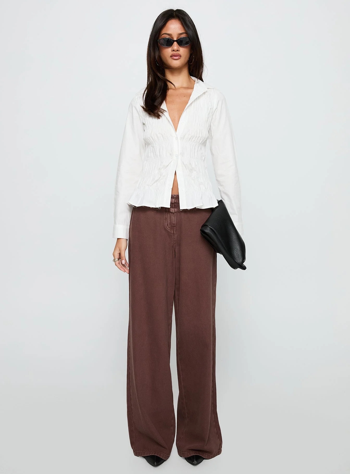 Cultivate Shirred Long Sleeve Top White - Image 7