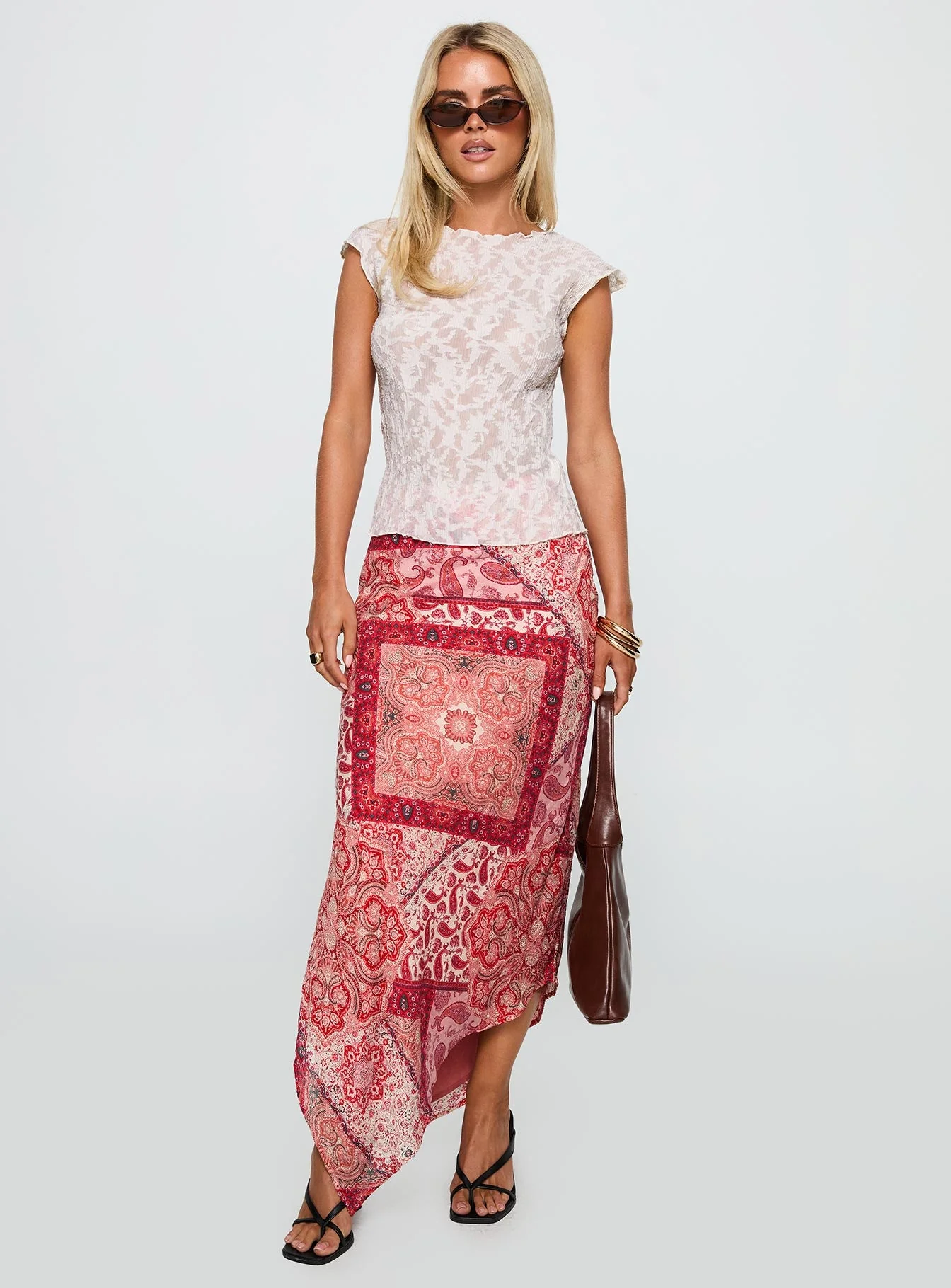 Cyriella Asymmetrical Midi Skirt Red - Image 3