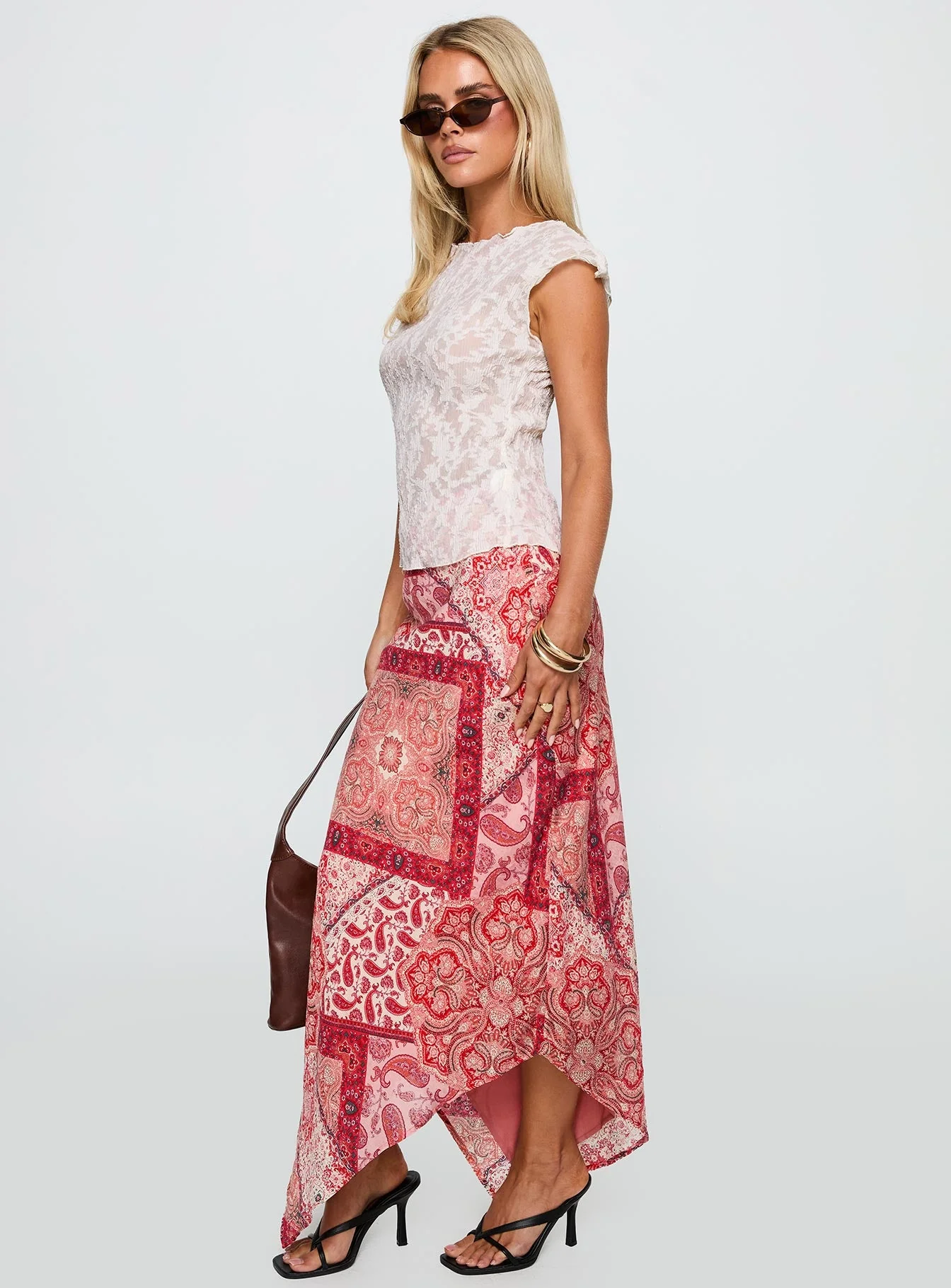 Cyriella Asymmetrical Midi Skirt Red - Image 4