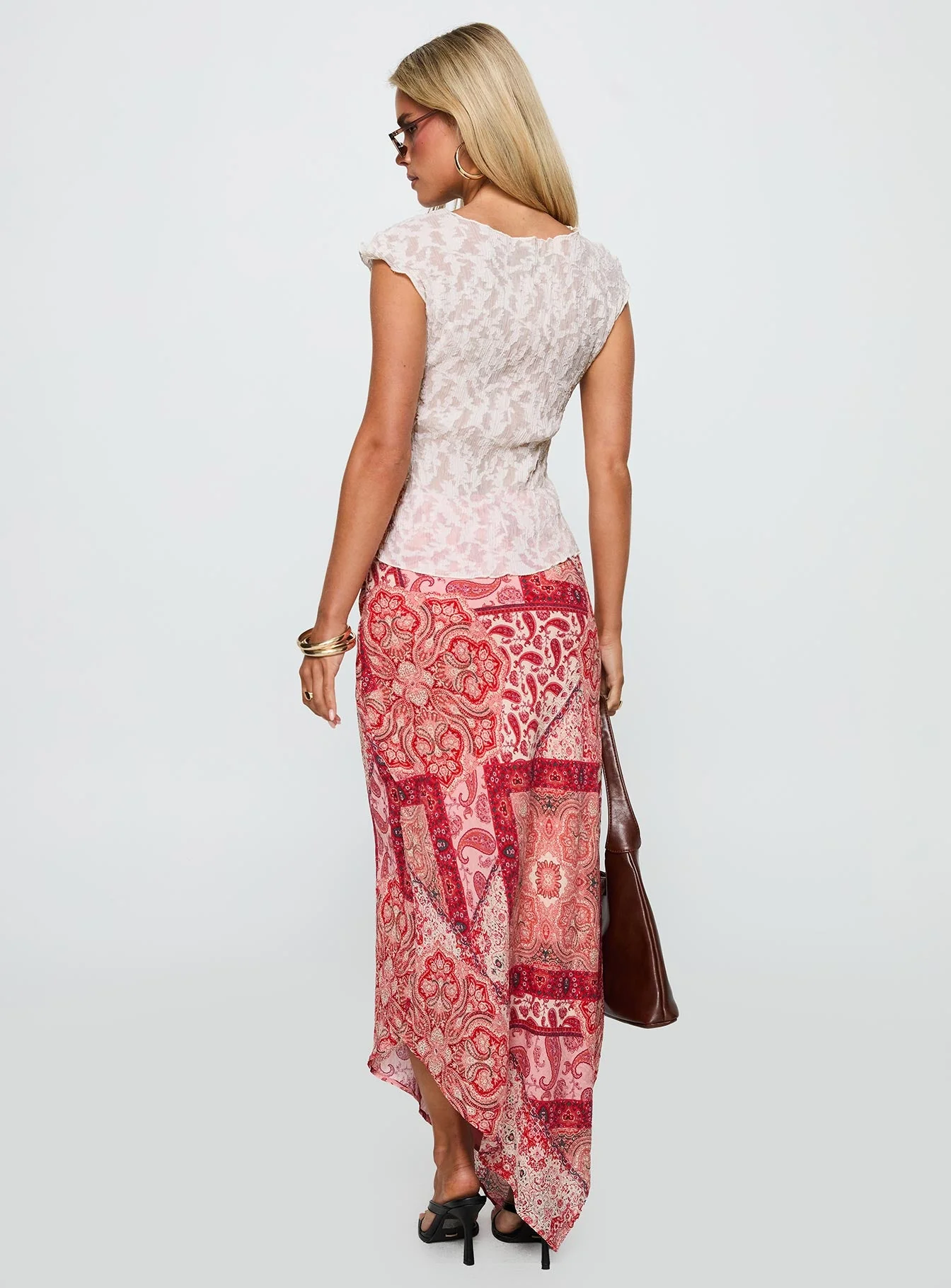Cyriella Asymmetrical Midi Skirt Red - Image 5