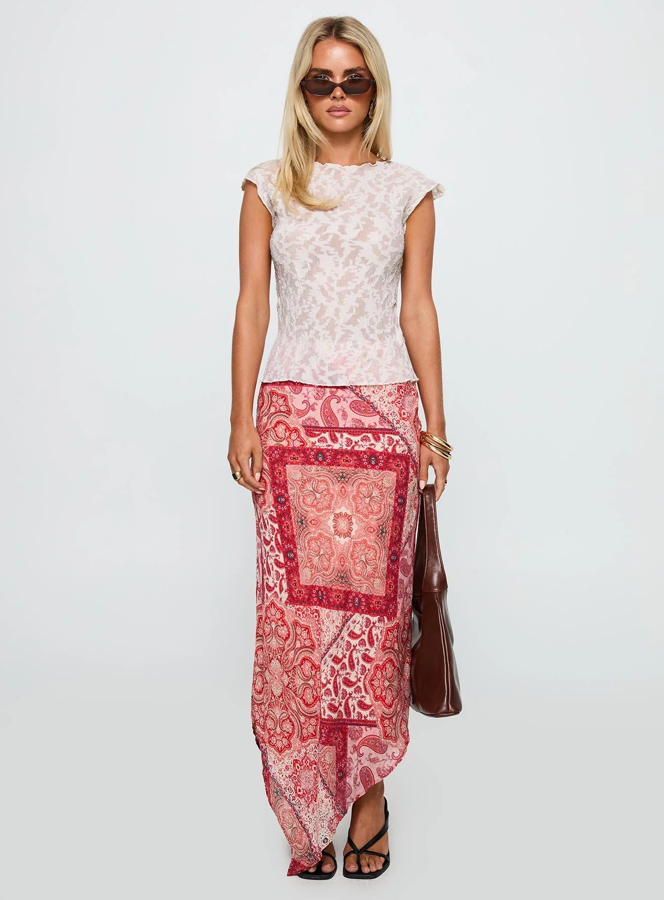 Cyriella Asymmetrical Midi Skirt Red - Image 7