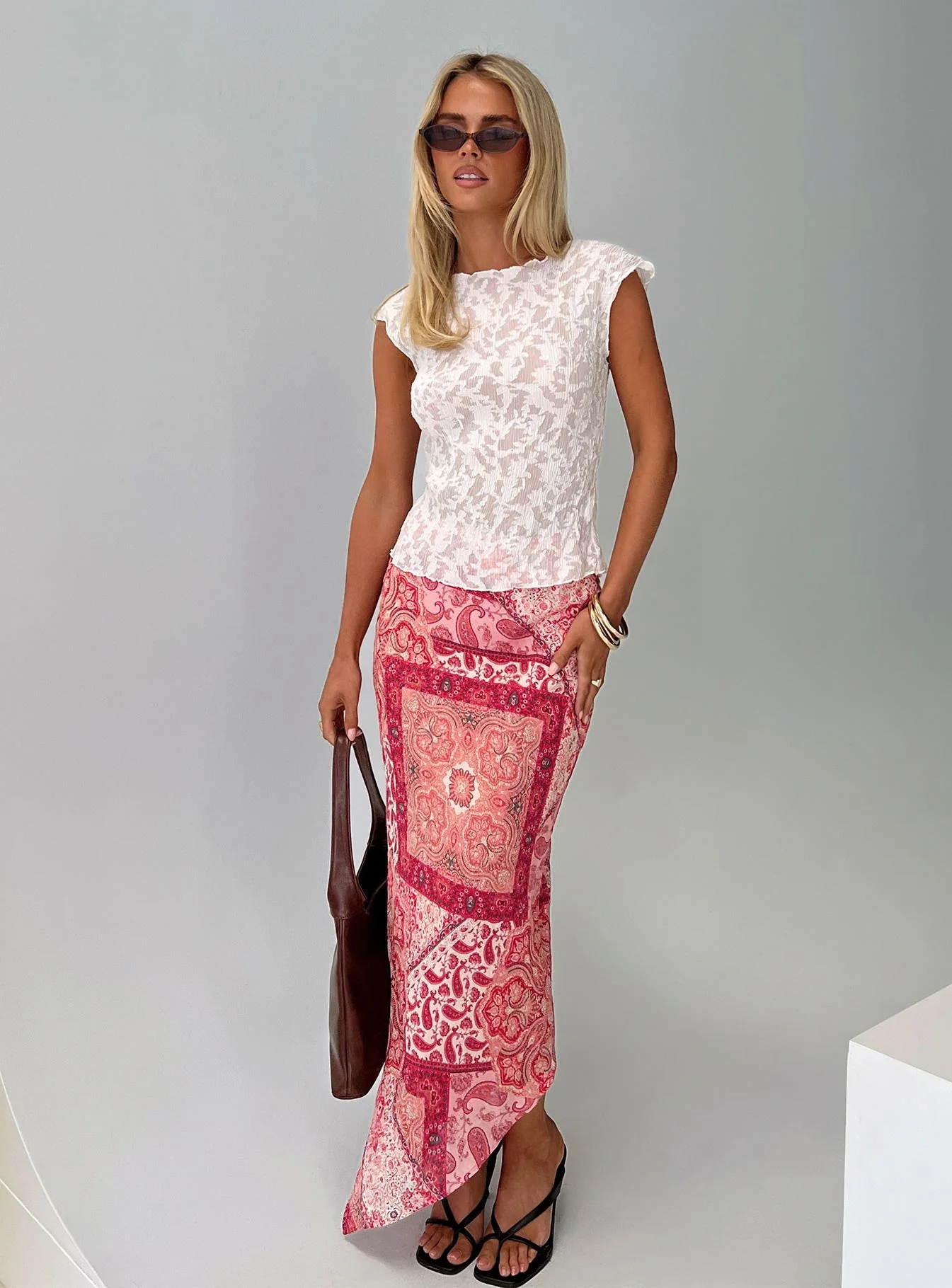 Cyriella Asymmetrical Midi Skirt Red - Image 8