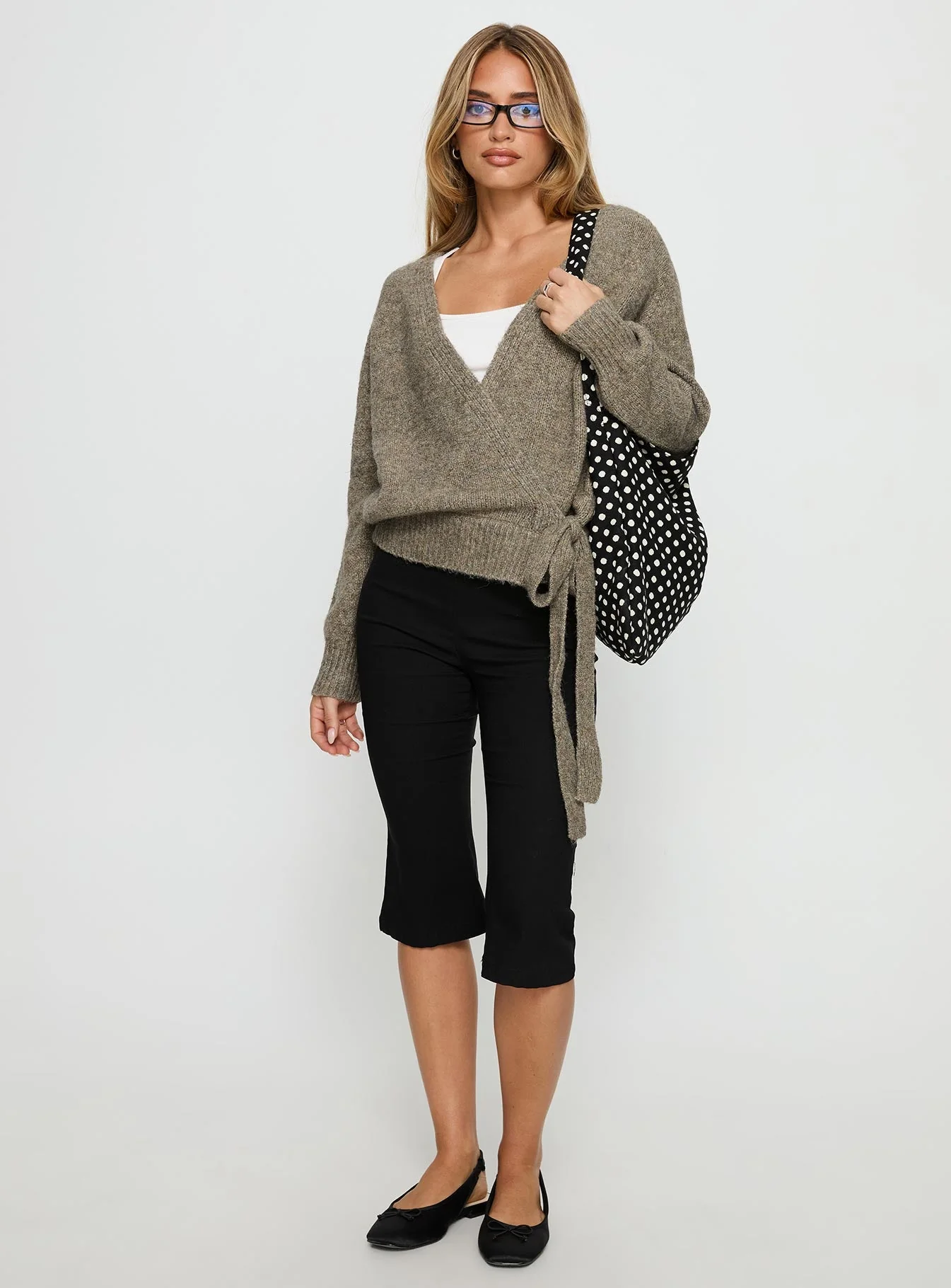 Daelan Wrap Knit Cardigan Brown - Image 2