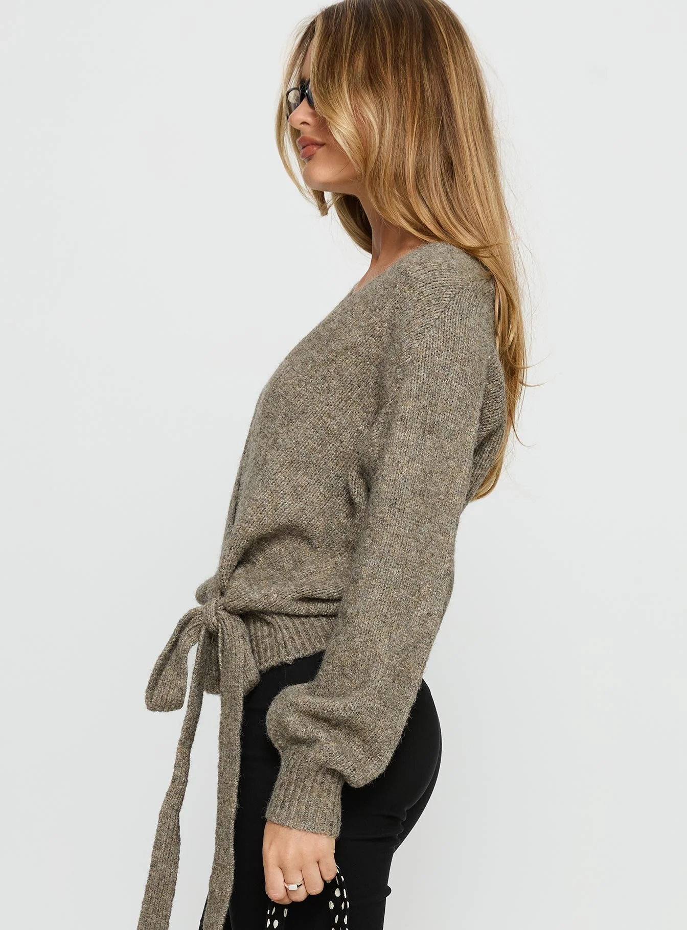 Daelan Wrap Knit Cardigan Brown - Image 3